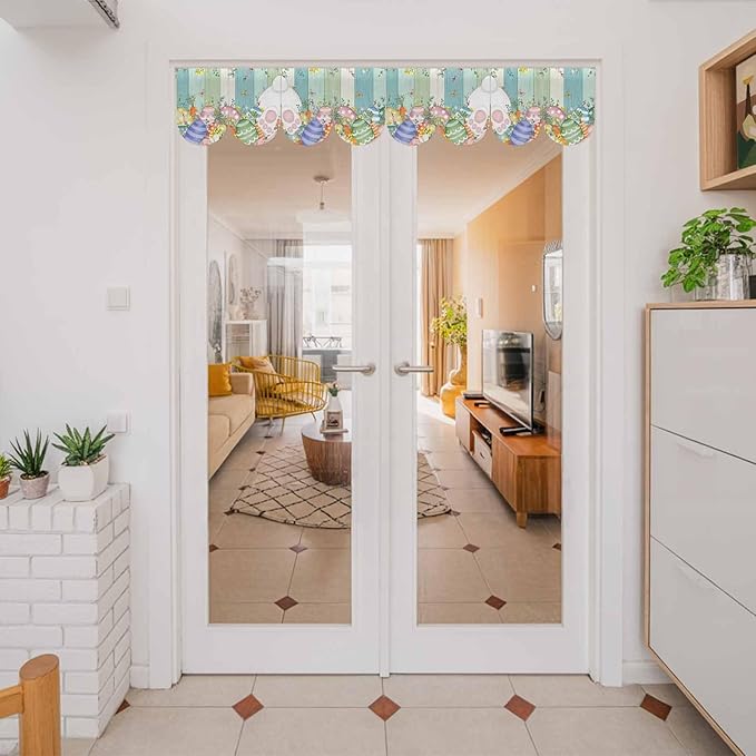 Cute Easter Bunny Banner 4Pcs Indoor Outdoor Hanging Banner Flag Eucalyptus Leaves Colorful Eggs Wooden Sign for Fireplace Mantel Decorative Bunting Garland Valance for Shop Door Decor 7.9"x11.8"