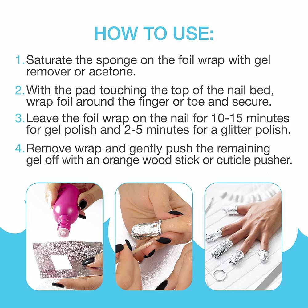 Flowery No Mess, No Fuss Disposable Foil Wraps, Pre-Cut Soak-Off, Gel, Glitter Nail Polish Remover, 250 Wraps Per Pack