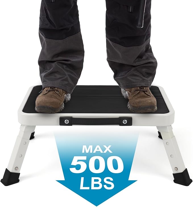 Valeo Folding Step Stool, Adjustable Step Stool with Non-Slip Platform, 500 Lbs Capacity, Step Ladder for Adults or Kids in Kitchen, Bathroom, RV, Camping, Office, White