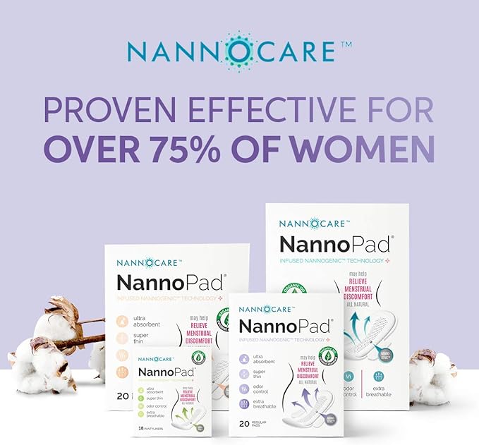 Pads for Women - Nannocare Certified, Organic Cotton - Discomfort Reducing Pads With Wings - Feminine Hygiene - 2 Pack of 20