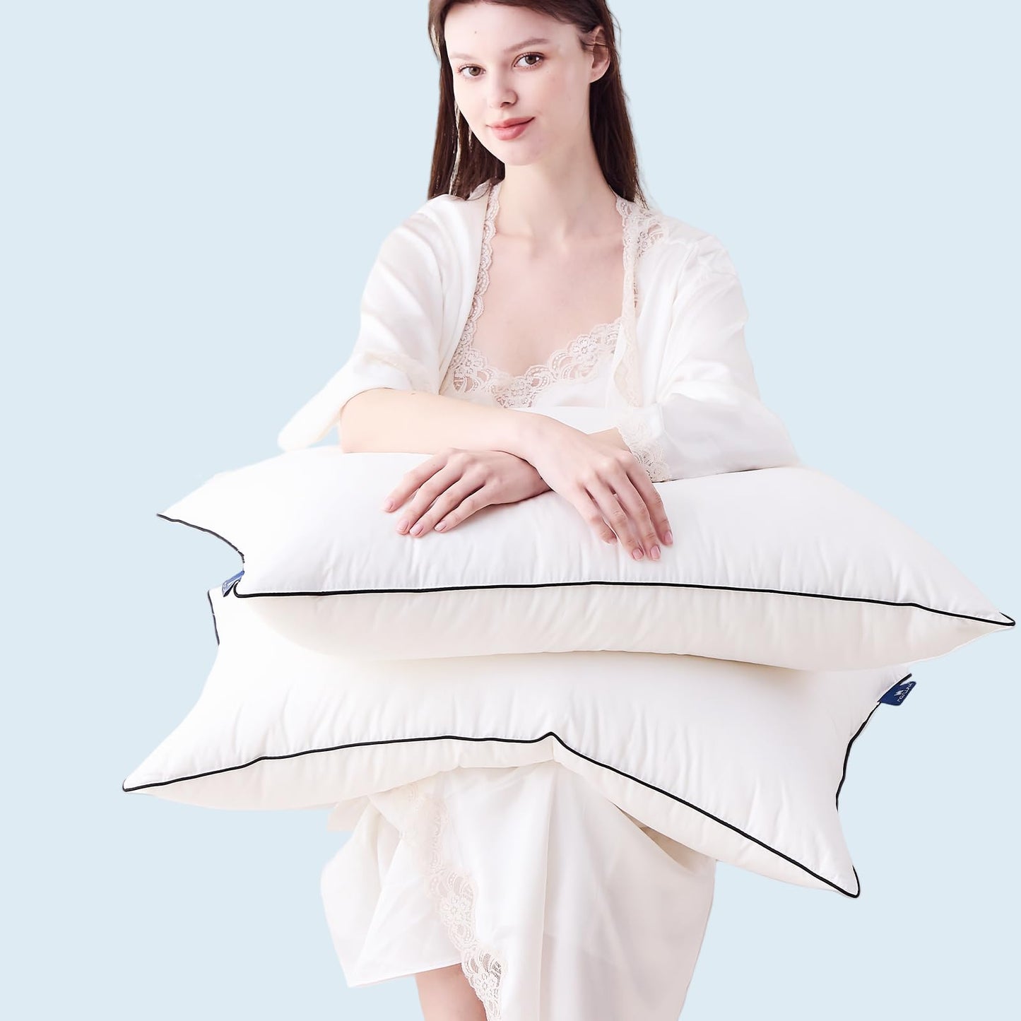 Mosluna Feather Down Pillows Standard Size Set of 2, Luxury Hotel Collection Bed Pillow 2 Pack, Airyfil™ Powered Fillings & Feathers Pillow，Fluffy Plush for Side Sleepers, Medium Firm, 20x26 in.