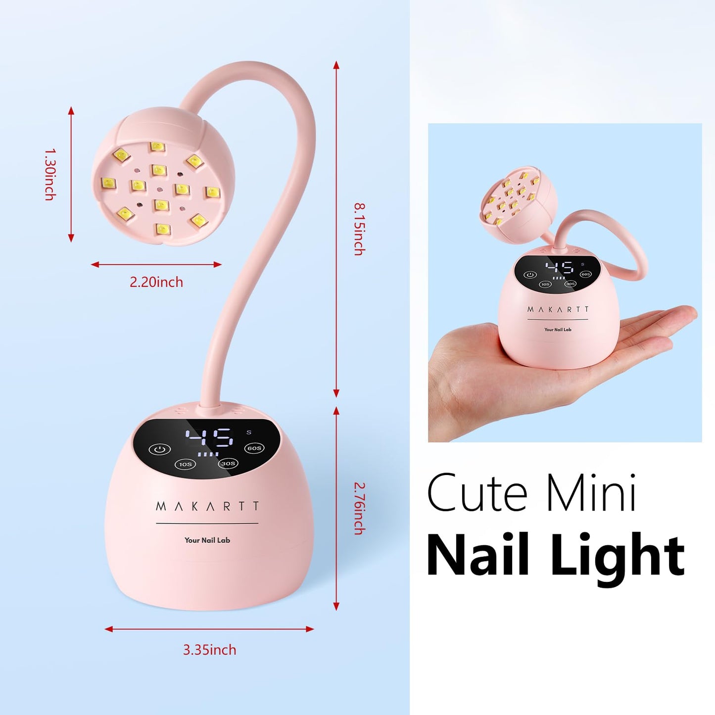 Makartt UV LED Nail Lamp - Gooseneck UV Light for Gel Nails Cherie Cordless USB 39mW/cm² Gel Lamp with 4 Times & Auto Sensor Professional Fast Flash Curing Polish Nail Art