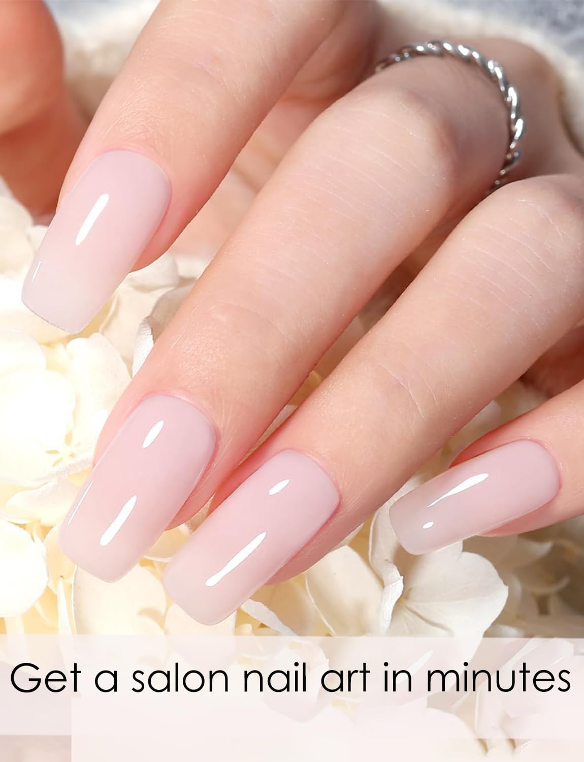 Wahrshei Semi Cured Gel Nail Strips, 20pcs Transparent Milky Pink, UV Cured Gel Nail Wraps for Home Nails DIY