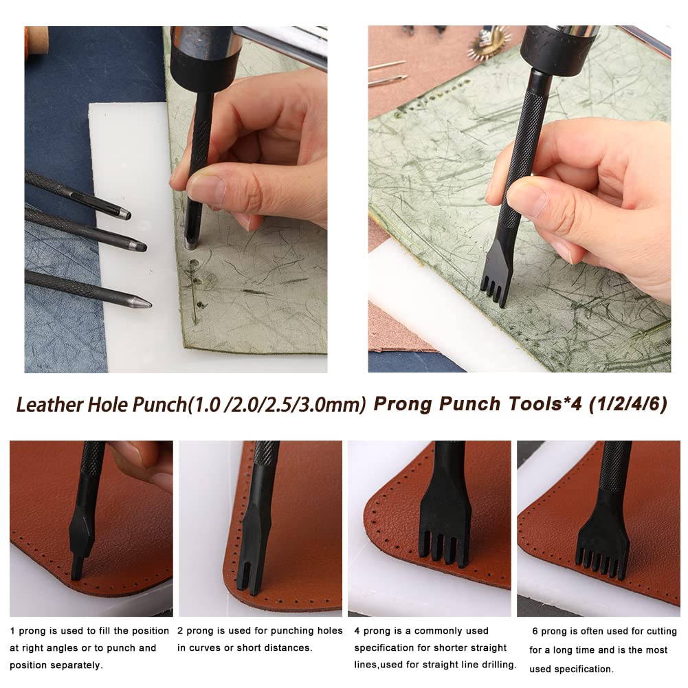 BUTUZE Leather Working Tools, Practical Leather Craft Kit with Waxed Thread Groover Awl Stitching Punch Hole for Leathercraft Beginner or Adults Gifts