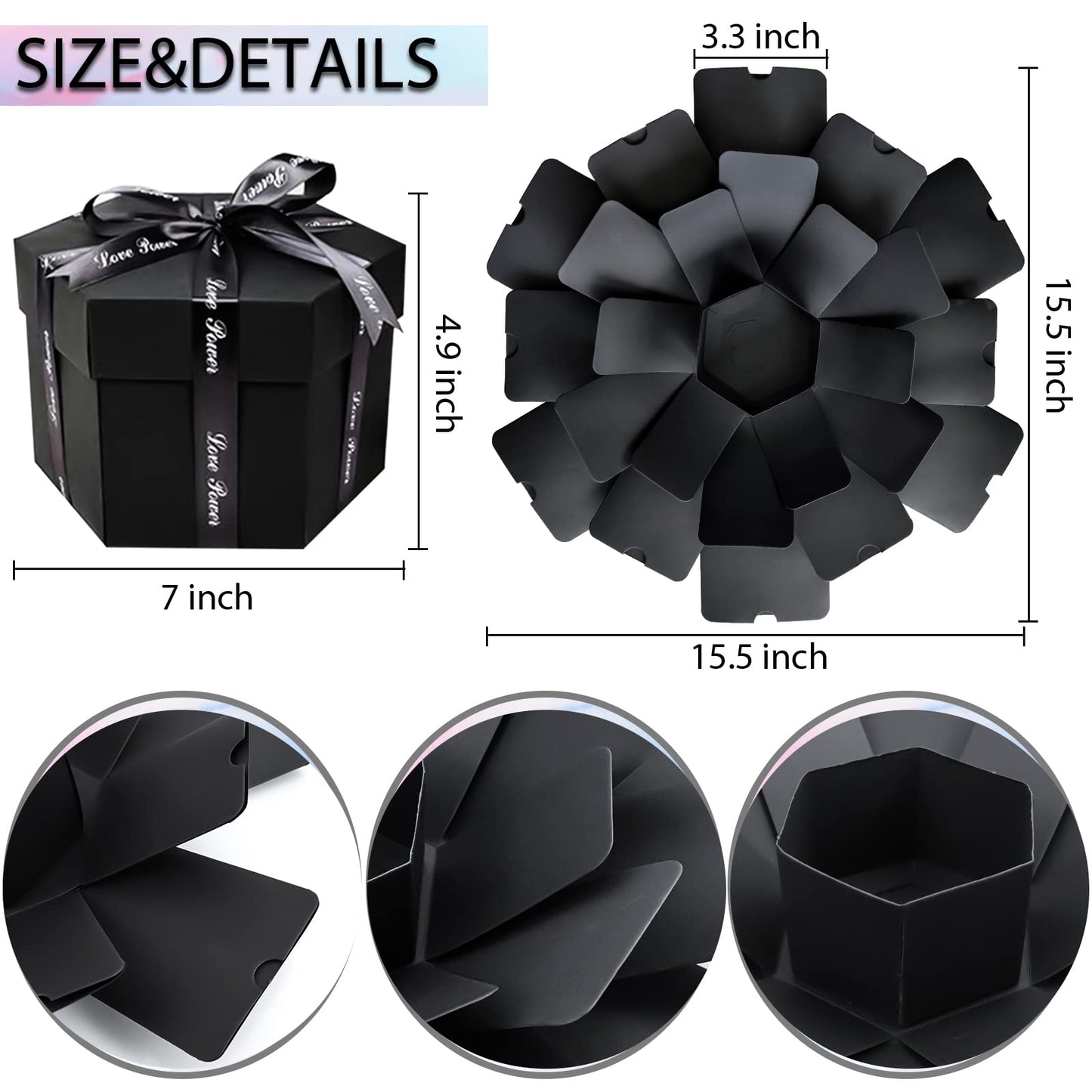 Vienrose Explosion Gift Box Set Surprise Gift Photo Box Creative DIY Scrapbooking Picture Album Accessories Couple Gifts for Birthday Proposals Valentine's Day 01Black Unassembled