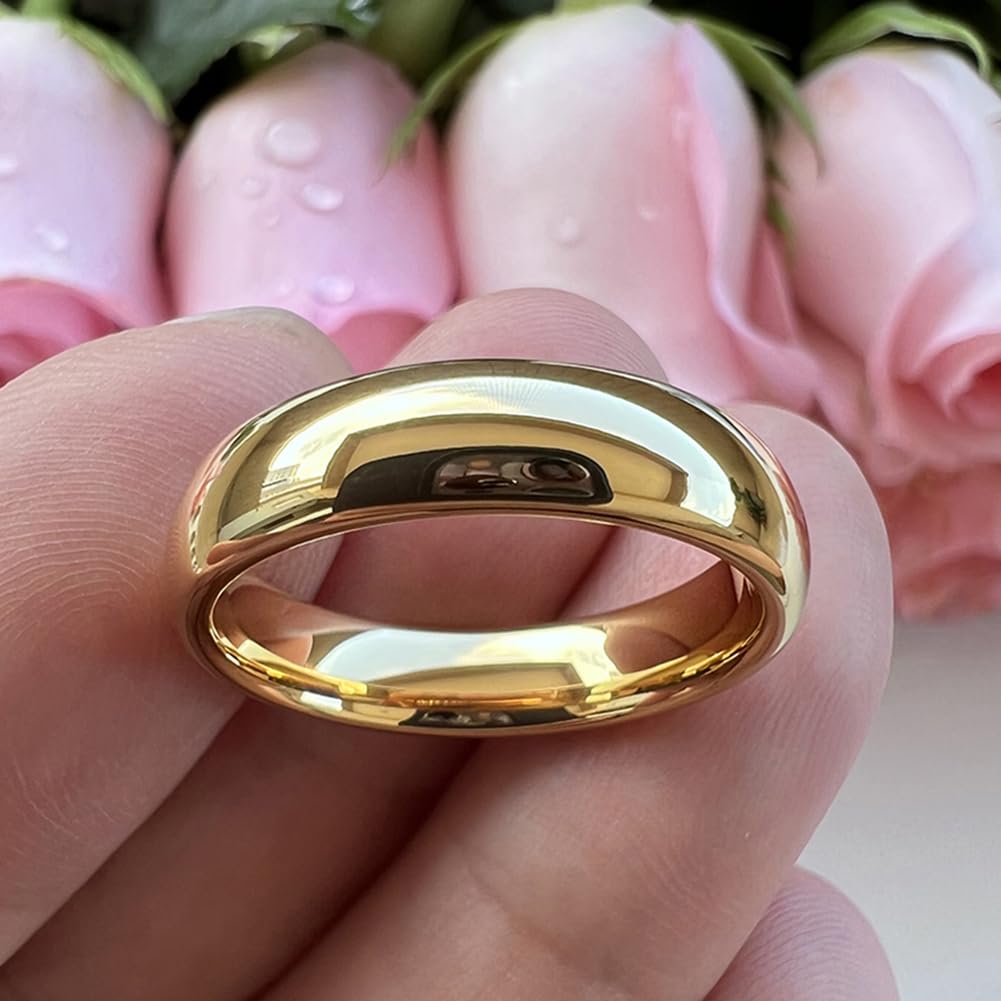 TUTISS 5mm Gold Tungsten Rings for Men Women Engagement Wedding Bands Domed Polished Comfort Fit Size 11