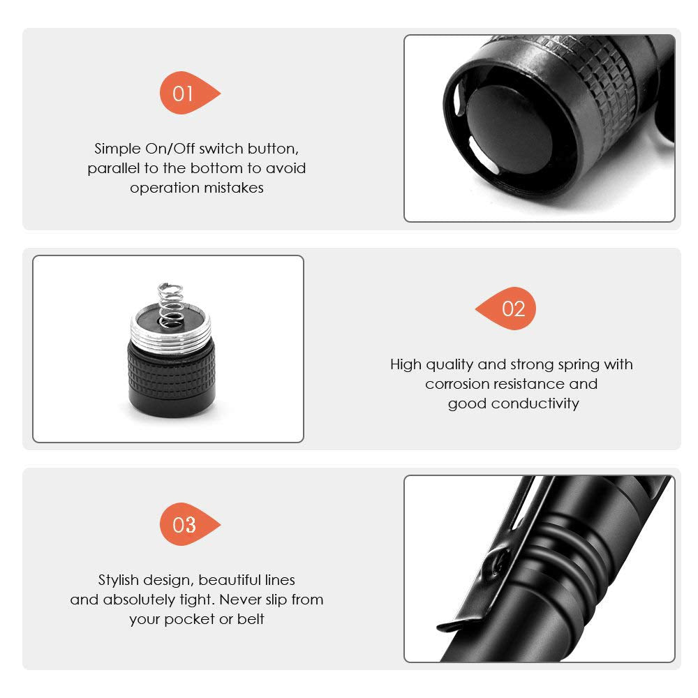 enjoydeal 5PCS Pen Light Flashlight Ultra Slim Portable LED 1000LM Pocket Penlight Torch with Clip Powered by 2 x AAA Battery (not Include)