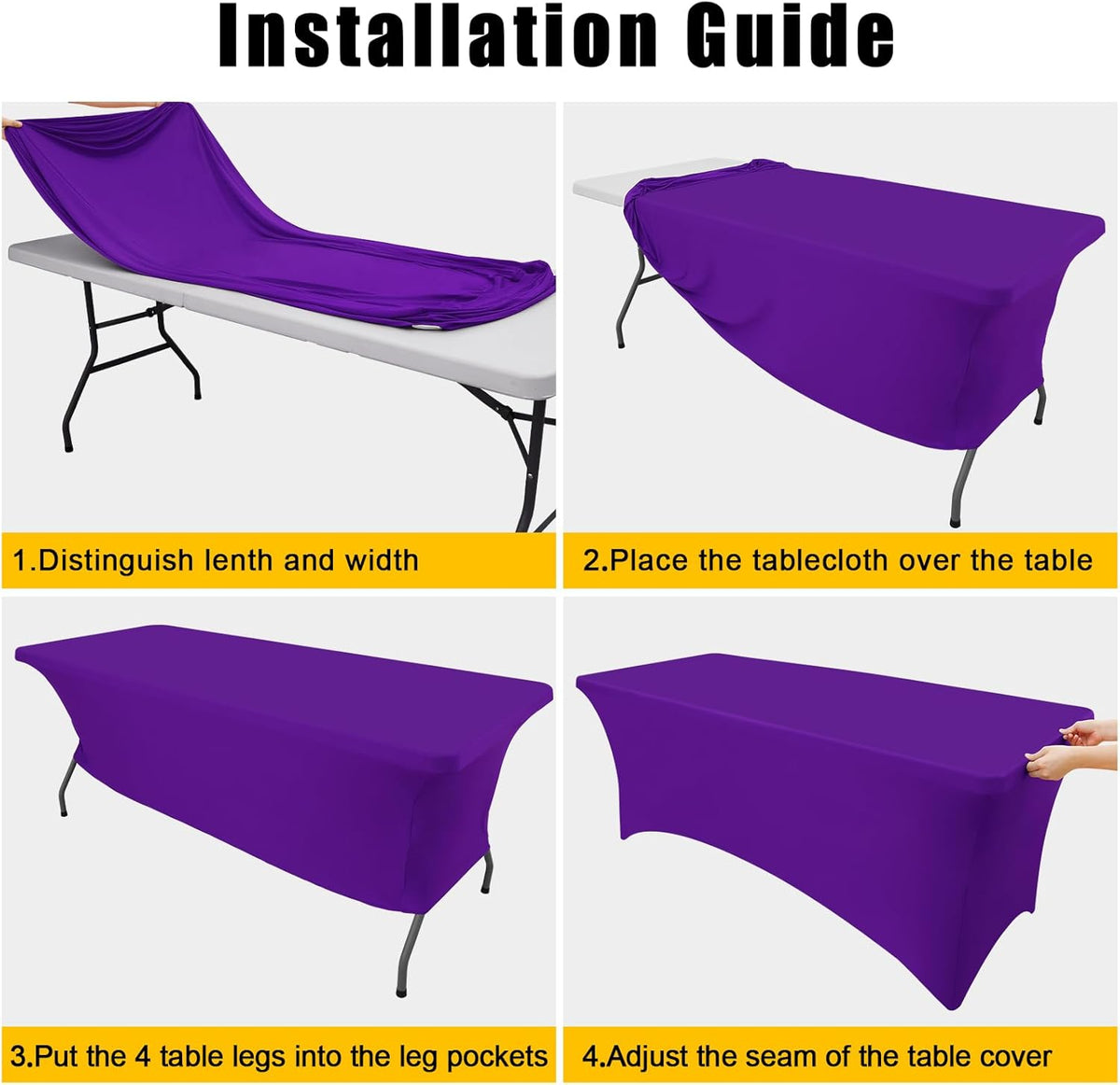 Smiry 2 Pack Spandex Table Cloth 5FT, Elastic Fitted Stretch Tablecloths for Rectangle Tables, Washable Table Cover for Outdoor, Wedding, Banquet & Parties (Purple, 60Lx30Wx30H Inch)