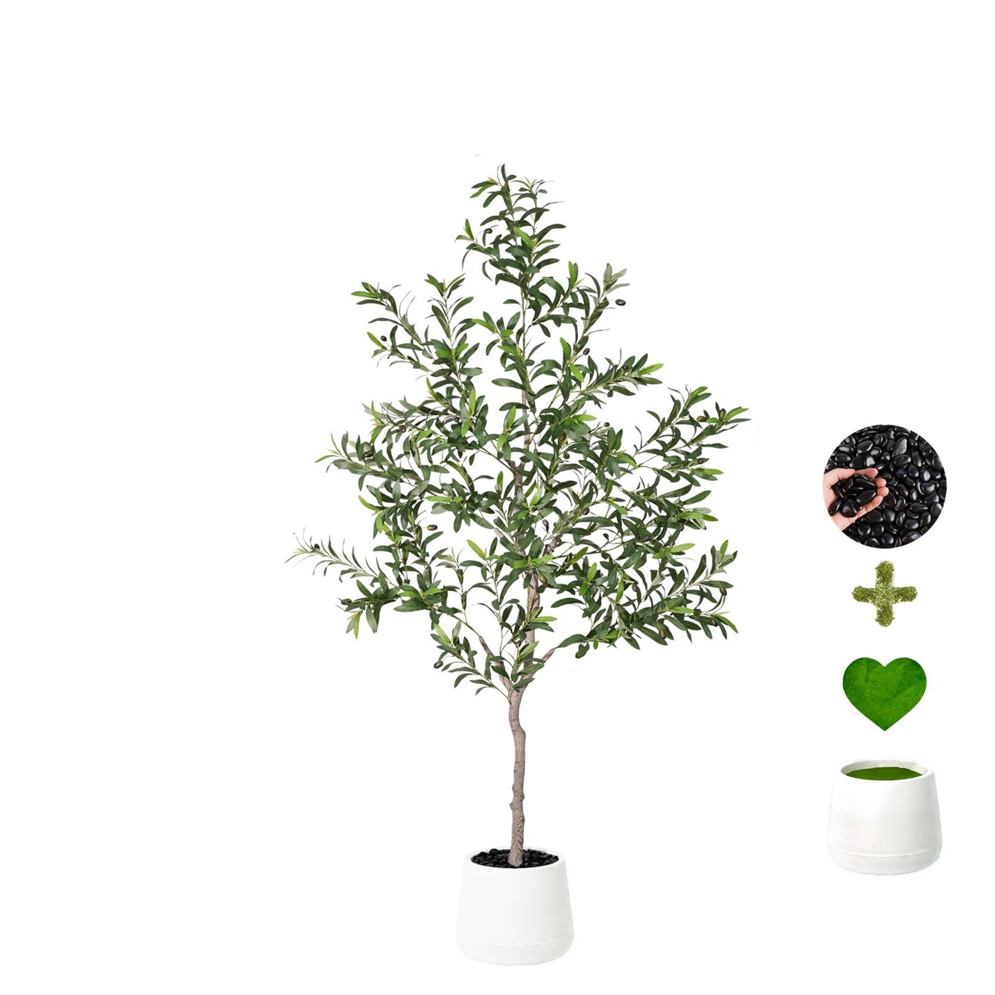 Artificial Olive Trees Indoor,Faux Olive Tree with White Planter Pot,Artificial Plants Lifelike Fruits for Home Office MeetingRoom Living Room Indoor Outdoor Decor(4.2ft)