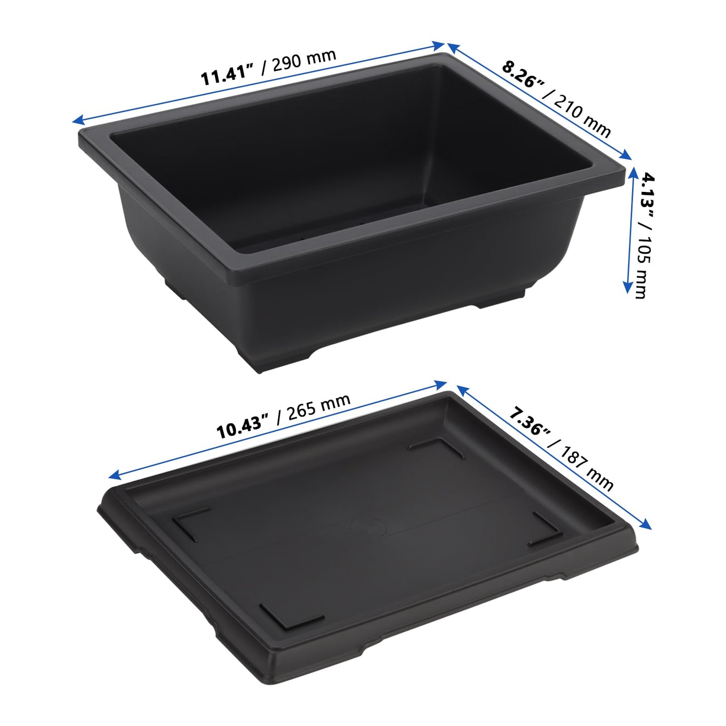 MANCHAP 3 Pack 11 Inch Large Plastic Bonsai Training Pots, Rectangular Bonsai Pot with Drainage Tray, Plant Flower Growing Bonsai Tree Planter for Garden, Yard, Home