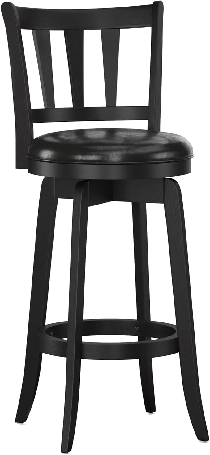 Hillsdale Presque Isle Wood Swivel Stool with Faux Leather Seat, Bar Height, Black