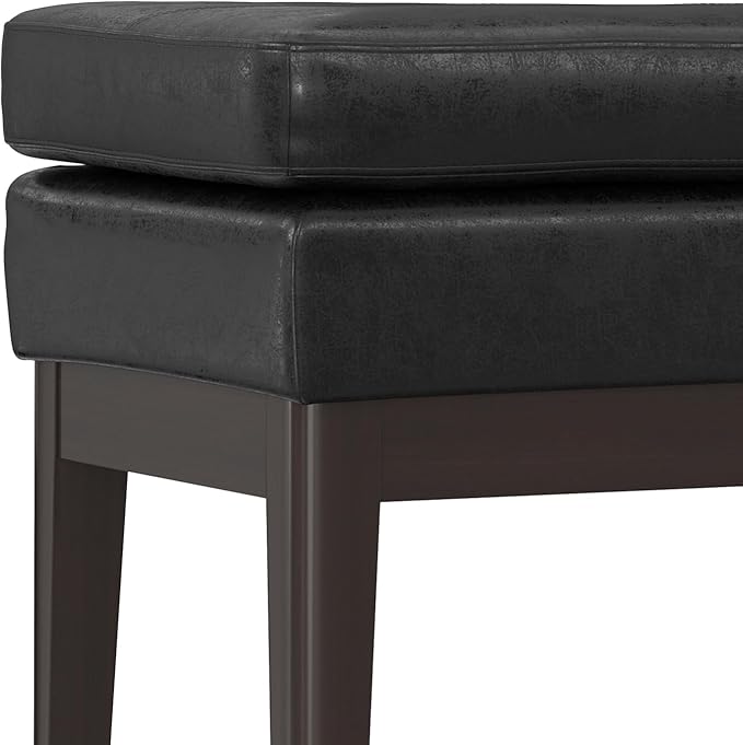 SIMPLIHOME Carlson 45-inch Wide Vegan Faux Leather Ottoman Bench in Distressed Saddle Brown with Solid Wood Frame for Living Room, Entryway, or Bedroom