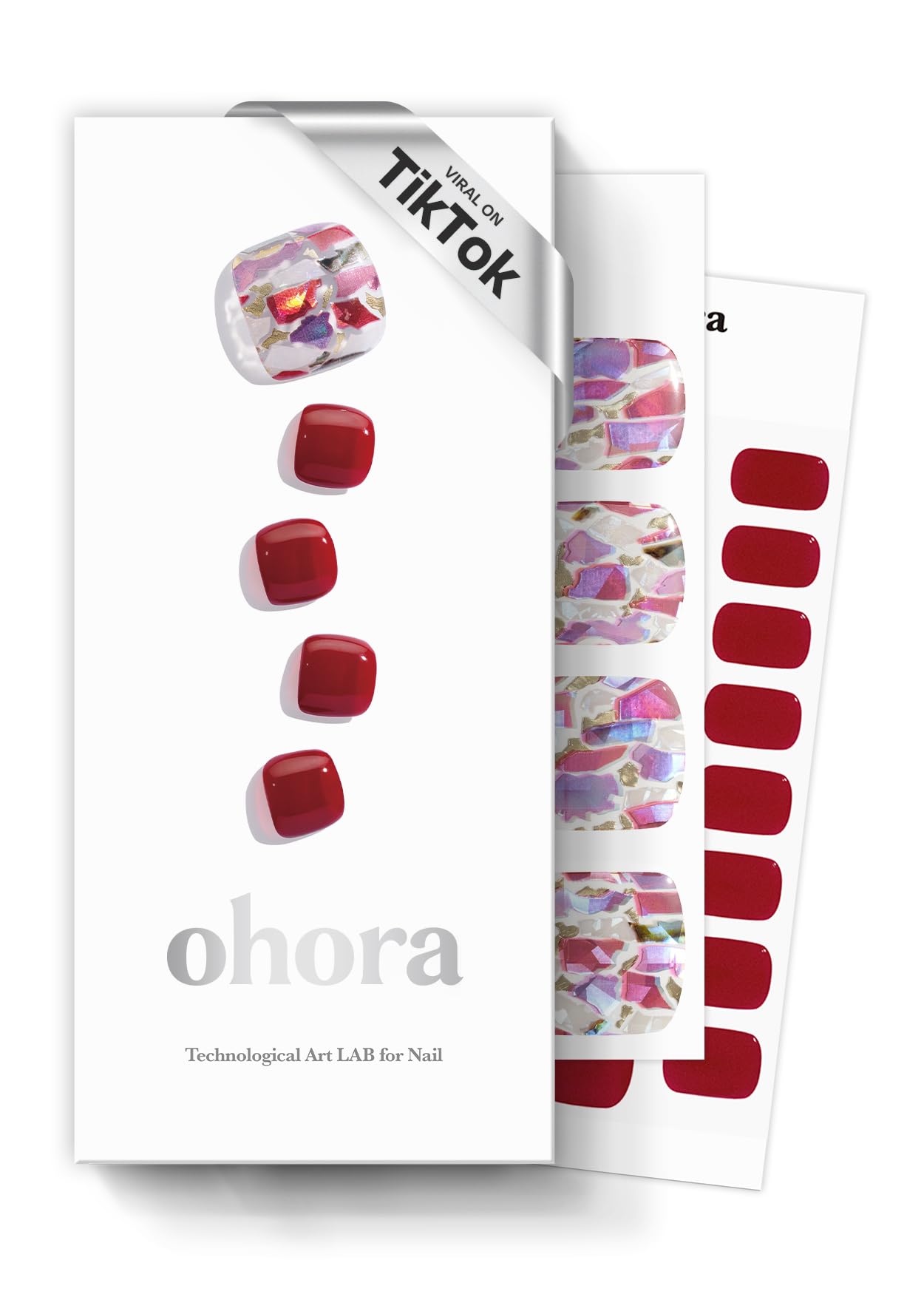 ohora Semi Cured Gel Pedi Strips (P Satin Magenta) - White, Solid, Works with UV/LED Lamps, Salon-Quality, Long Lasting, Easy to Apply & Remove - Includes 2 Prep Pads, Nail File & Wooden Stick