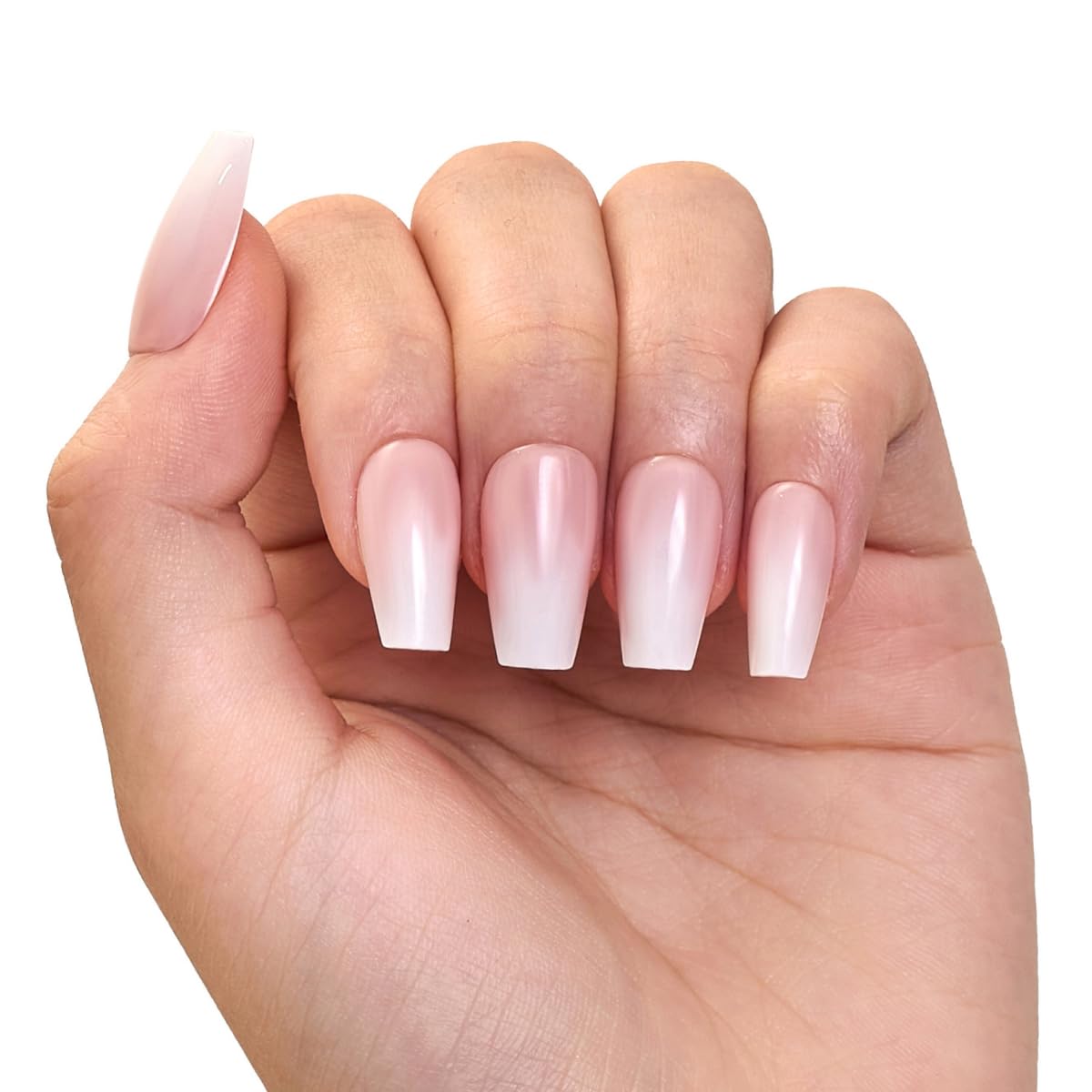 Ellie Vincy Press-On Nails – Milky Ombre Square Shape | Glossy Gradient Finish | Reusable & Durable | 30-Piece Nail Kit with Glue & Sticky Tabs | 15 Sizes for a Perfect Fit