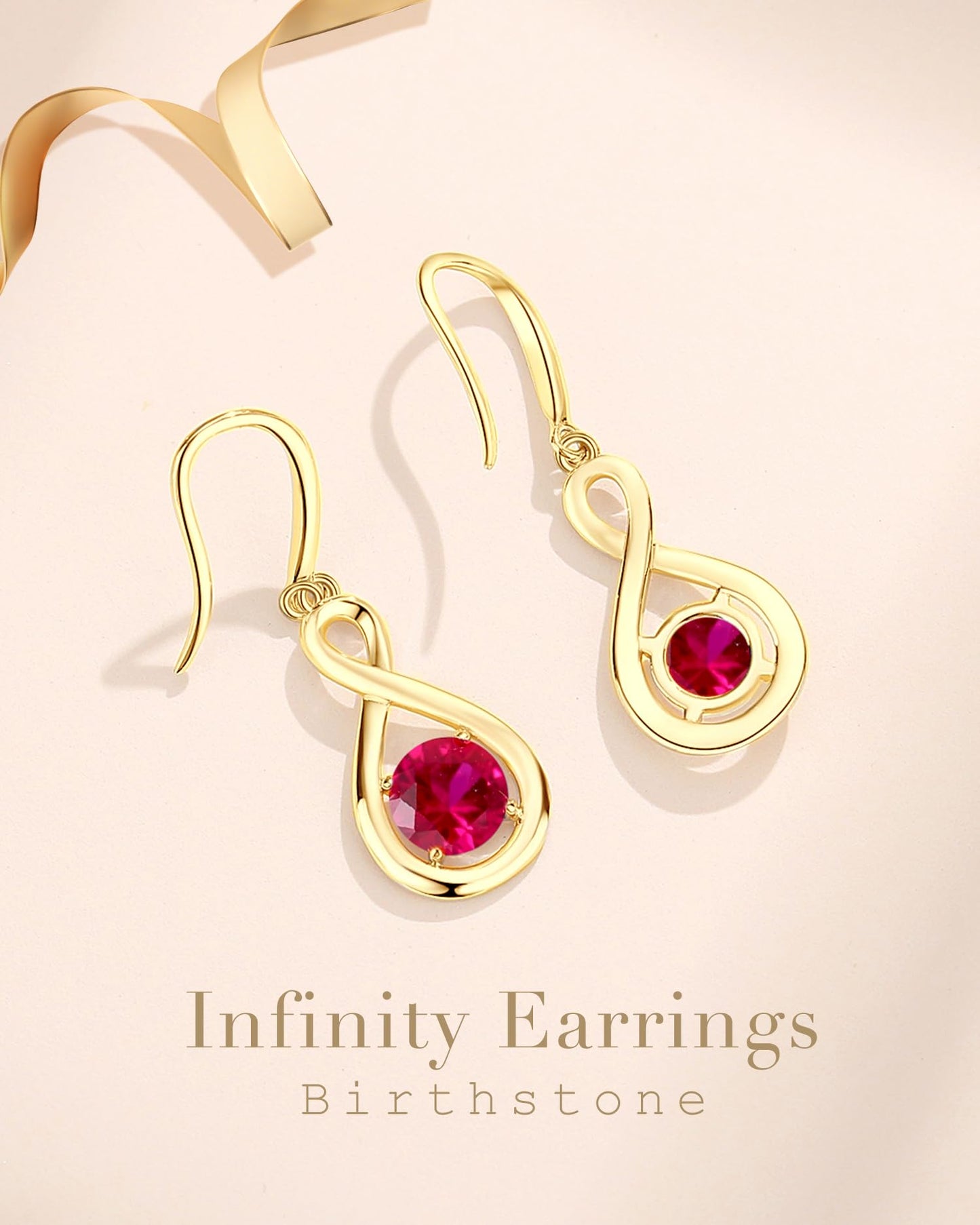 FANCIME Ruby Dangle Drop Earrings 925 Sterling Silver Yellow Gold Plated Dainty Infinity Red Gemstone July Birthstone Earring Fine Jewelry Birthday Mothers Day Gifts for Mom Her Women
