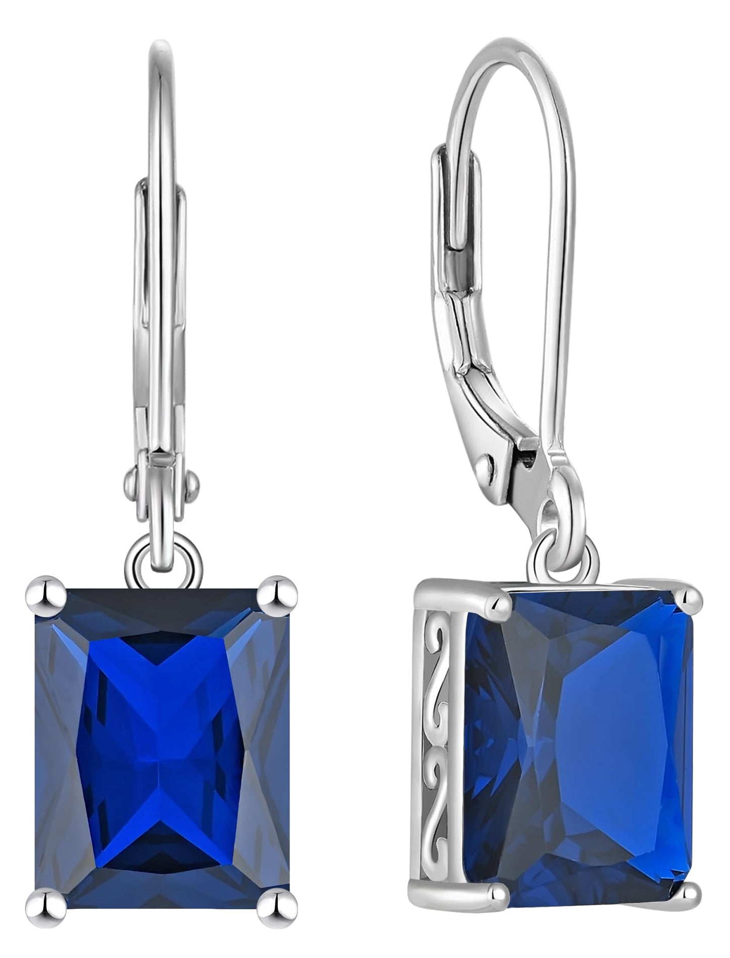 YL Solitaire Dangle Drop Earrings 925 Sterling Silver Leverback Earrings 8X10MM Square Created Sapphire Jewelry