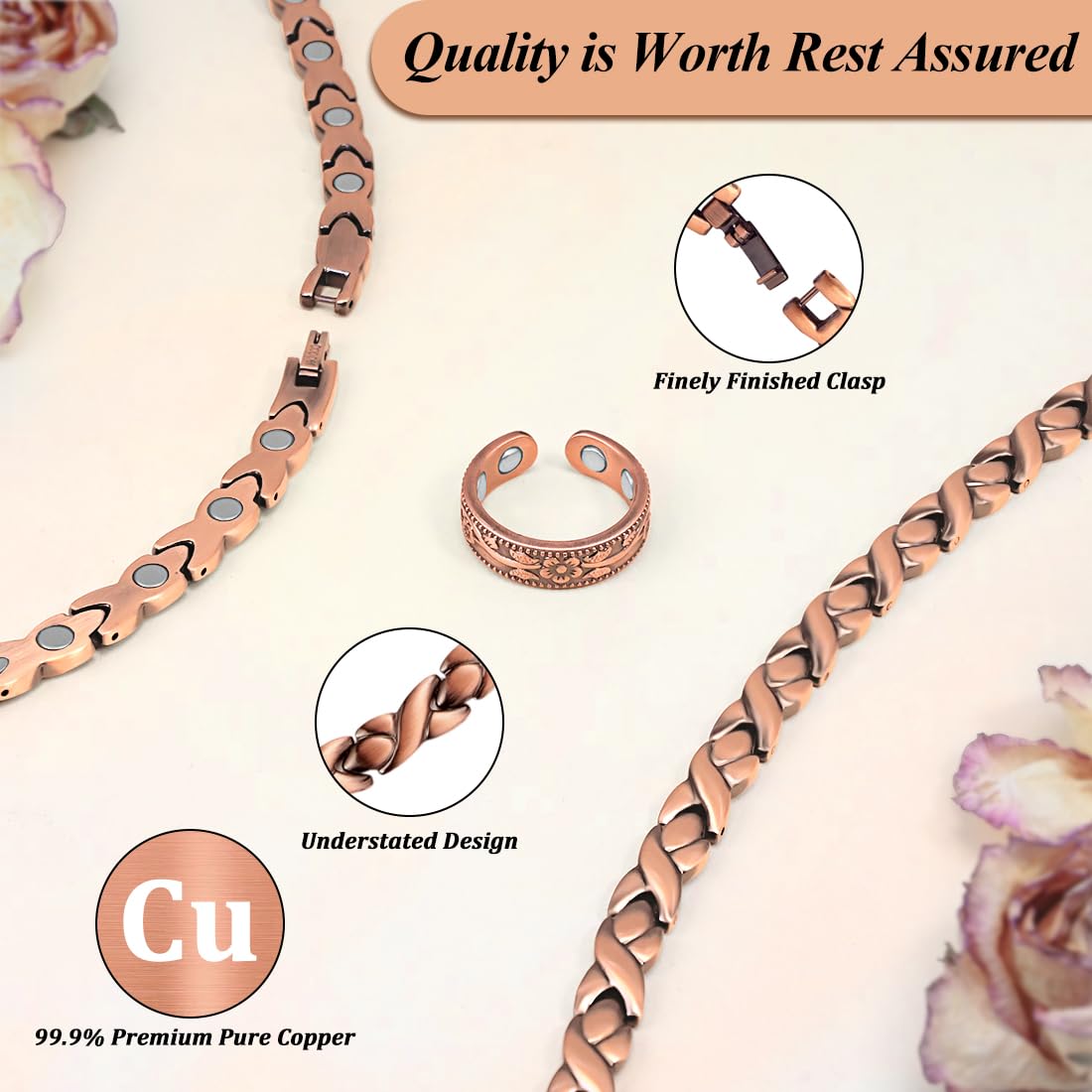 Vicmag Copper Magnetic Necklace for Women Men - Ultra Strength Magnets-99.9% Solid Pure Copper Ring Necklace for Neck Gift