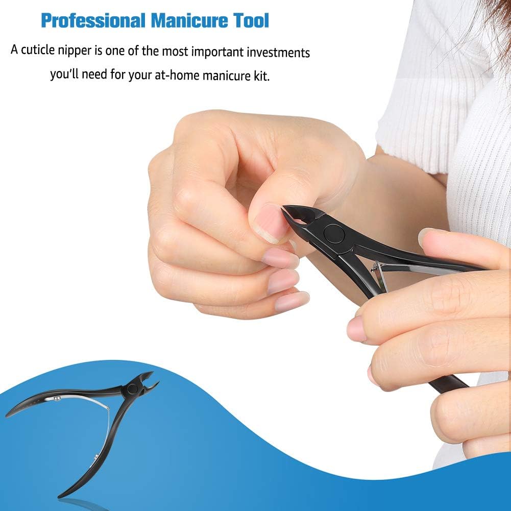 FERYES Cuticle Cutters 1/2 Jaw - Professional Stainless Steel Cuticle Clippers Nail Cuticle Remover Tool, Nail Dead Skin Clipper - BLACK