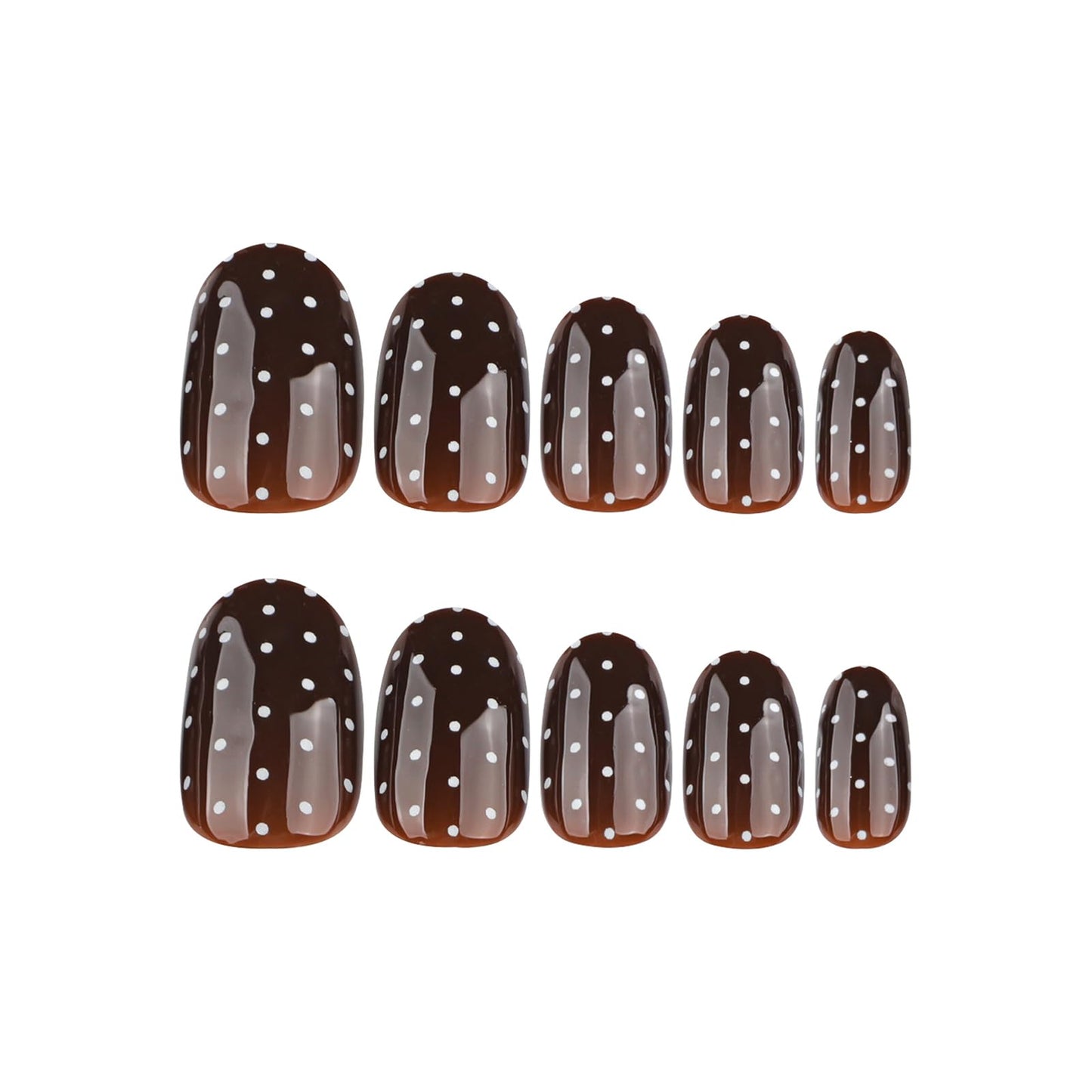 MISUD Press on Nails - Short Oval Fake Nails with Polka Dot, Acrylic Fall Brown Design 24 pcs
