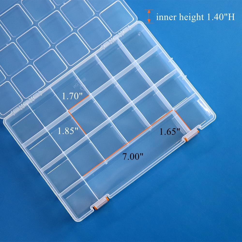 BangQiao 4 Pack Fixed 21 Grids Clear Plastic Storage Box, Transparent Organizer Container Case for Small Parts, Bead, Button, Jewelry, Diamond, Craft Supplies,Sewing Kit, DIY Accessories