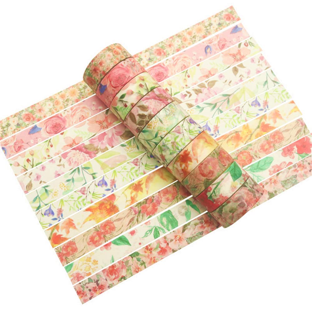 VIVIQUEN 20 Rolls Flower Washi Tape Set, 15mm Floral Washi Tape for Bullet Journal, Masking Decorative Tapes for Arts and DIY Crafts, Gift Wrapping