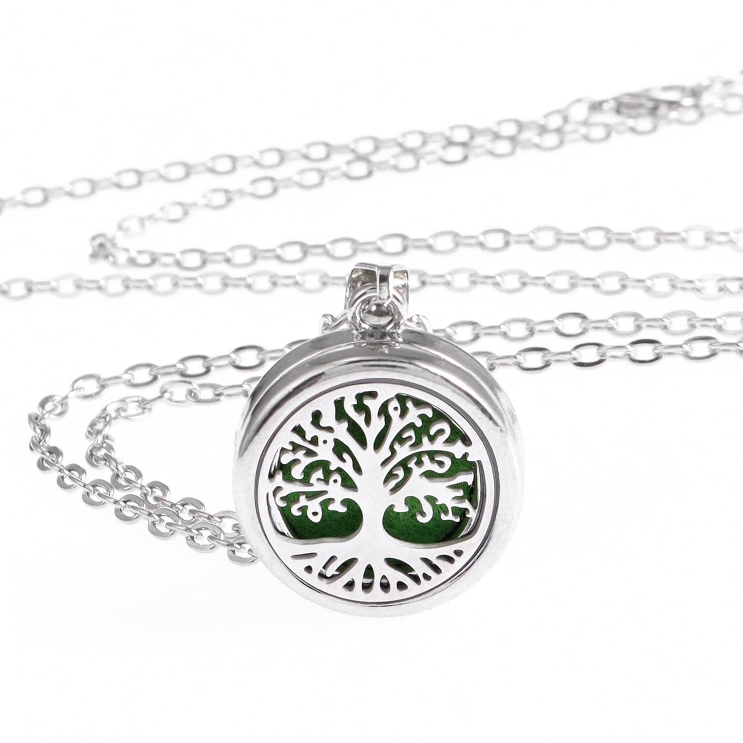 YWLI Essential Oil Diffuser Necklace Aromatherapy Locket Pendant Necklace Stainless Steel Tree of Life Necklace Pendant with 10 Pcs Refill Pads