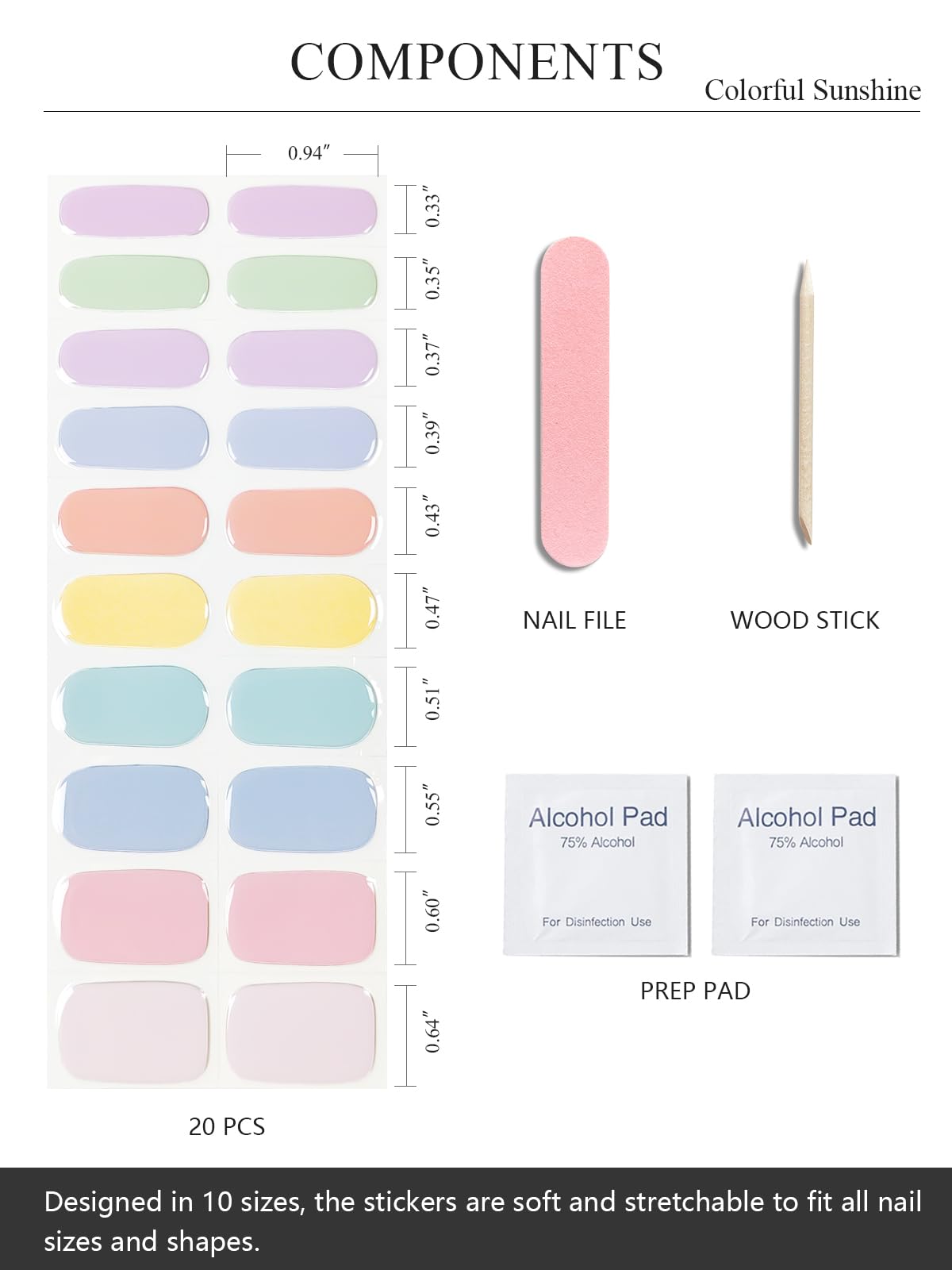 AutyaMee Semi Cured Gel Nail Strips (Colorful Sunshine), Macaroon, 20 Pcs Gel Nail Wraps, Stickers, UV Light Required, Salon Quality, Long Lasting