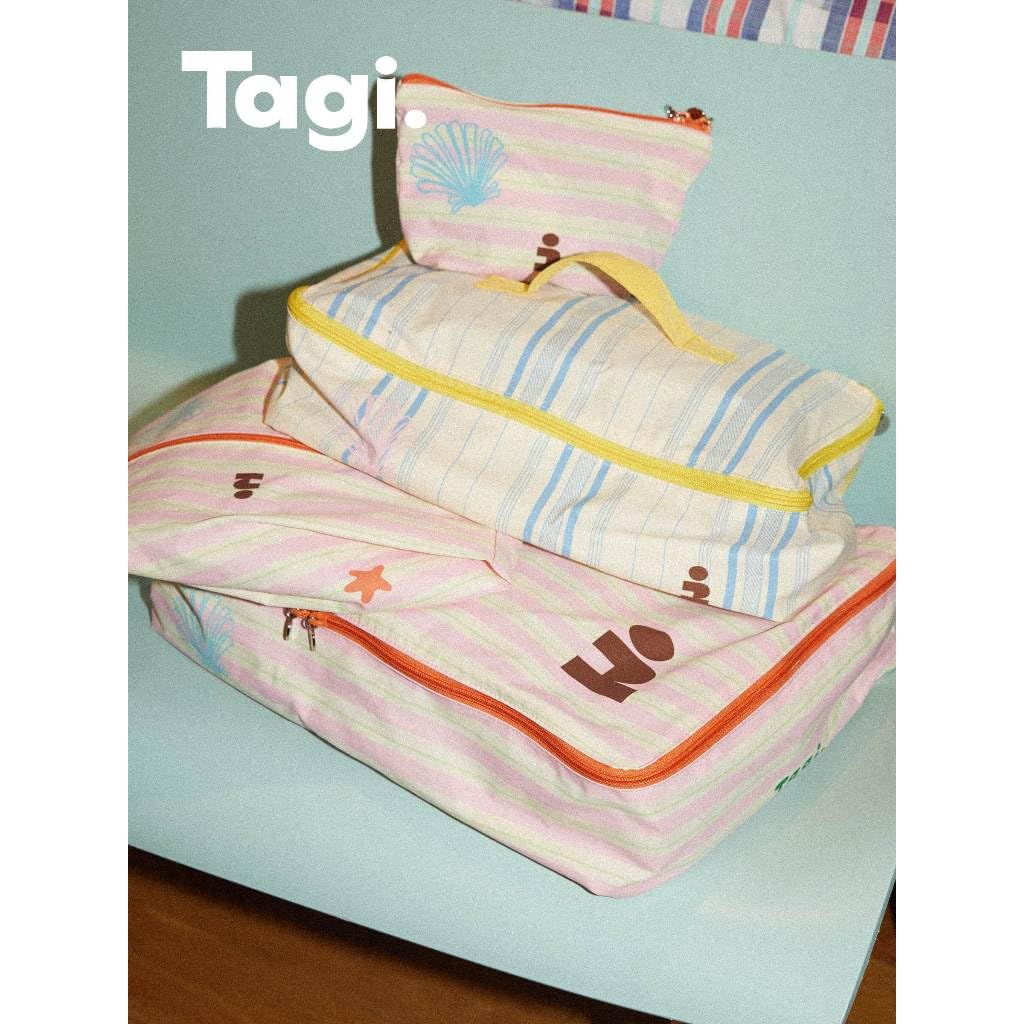 Tagi Star Travel Storage Bag, Packing Cubes Luggage Organizer with Double Zipper, Extra Large, Berry Stripes
