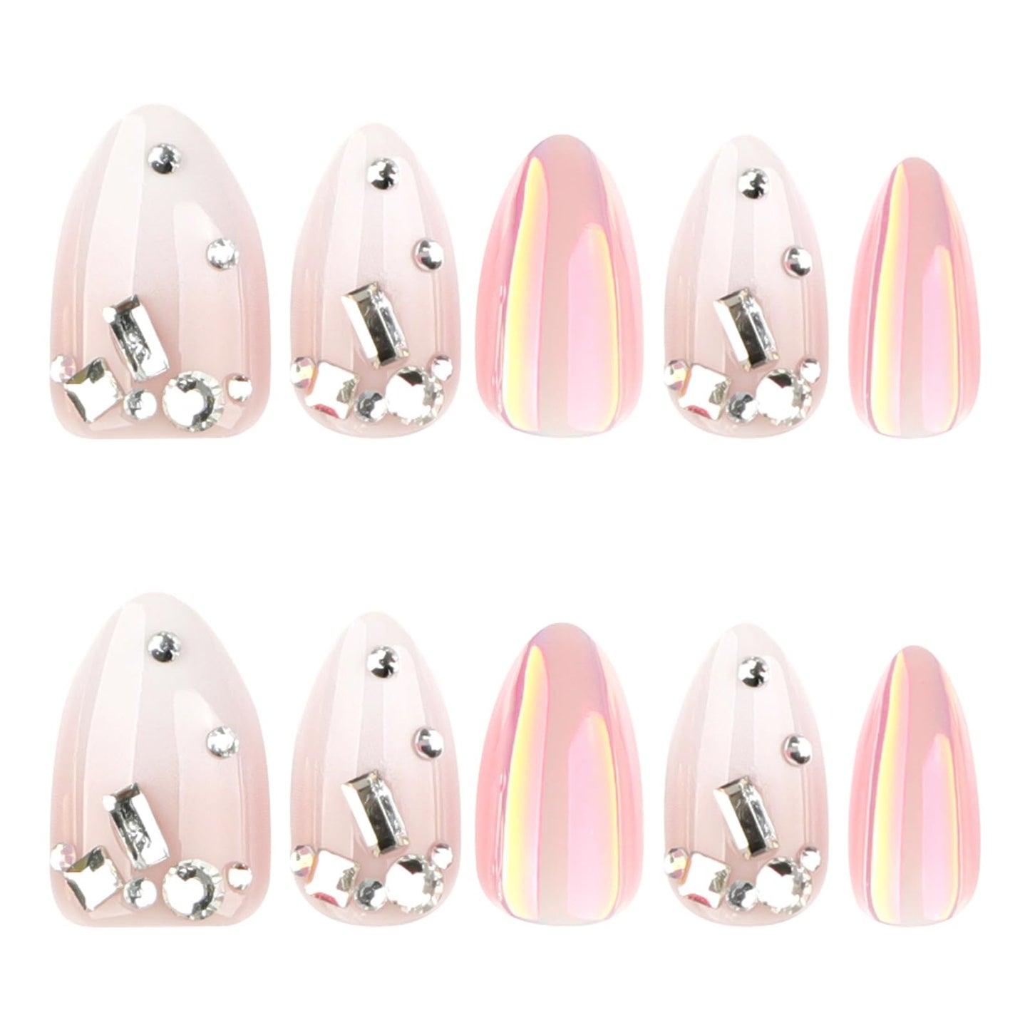 Press On Nails, French Tip Short Pointed Almond Fake Nails with UV Finish, 12 Sizes Quality False Nails, 24Pcs Reusable Press-On Manicure Set with Nail Glue for Women Pattern #07