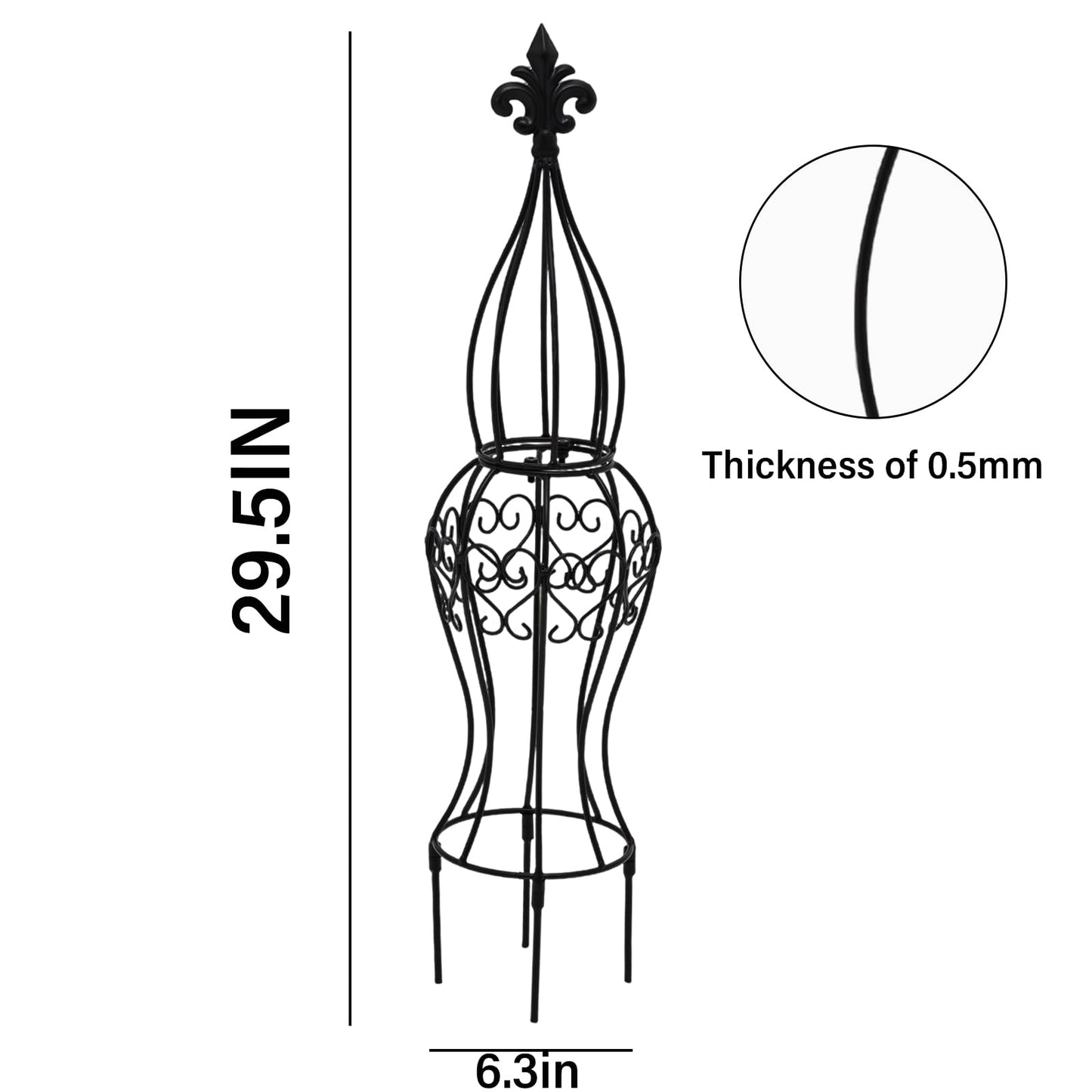 GOOOXIM Obelisk Metal Garden Trellis for Climbing Plants - 29.5 in by 6.3 in Durable Iron Structure, Easy Assembly, Perfect for Potted Vines & Roses - Modern Vertical Gardening Support
