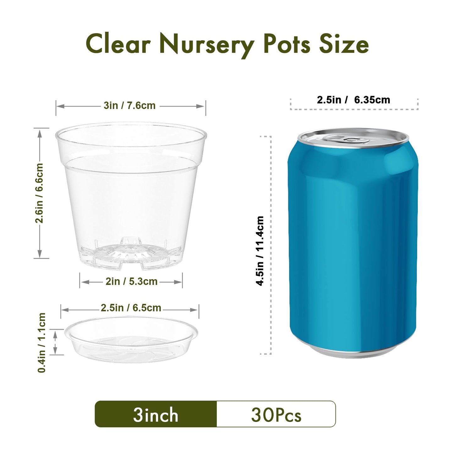 WSMKSZ 3 Inch Clear Nursery Pots, 30 Pack Highly Transparent Plastic Seedling Starter Planters with Drainage Holes and Trays for Flowers, Small Plant Pots for Indoor Plants