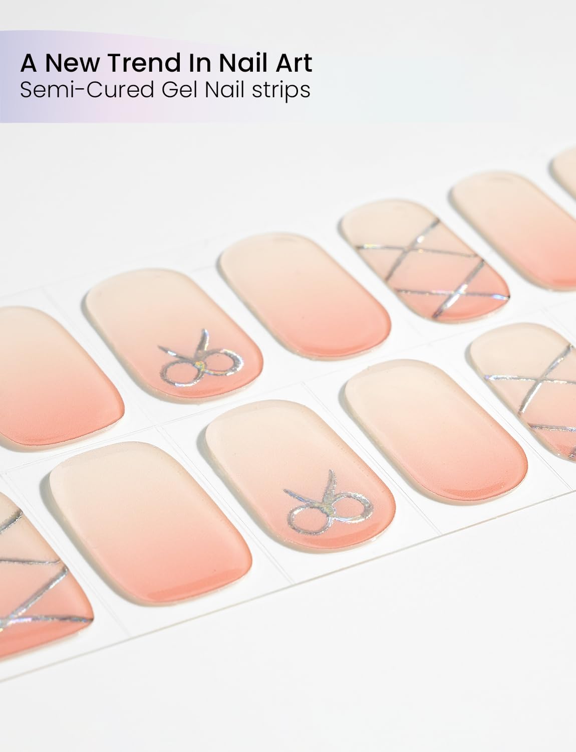 Oauee Semi Cured Gel Nail Strips | Built-In Gel Top Coat | UV Light Required | Salon Quality, Easy Application And Removal (Ballet Style Gradient Color)
