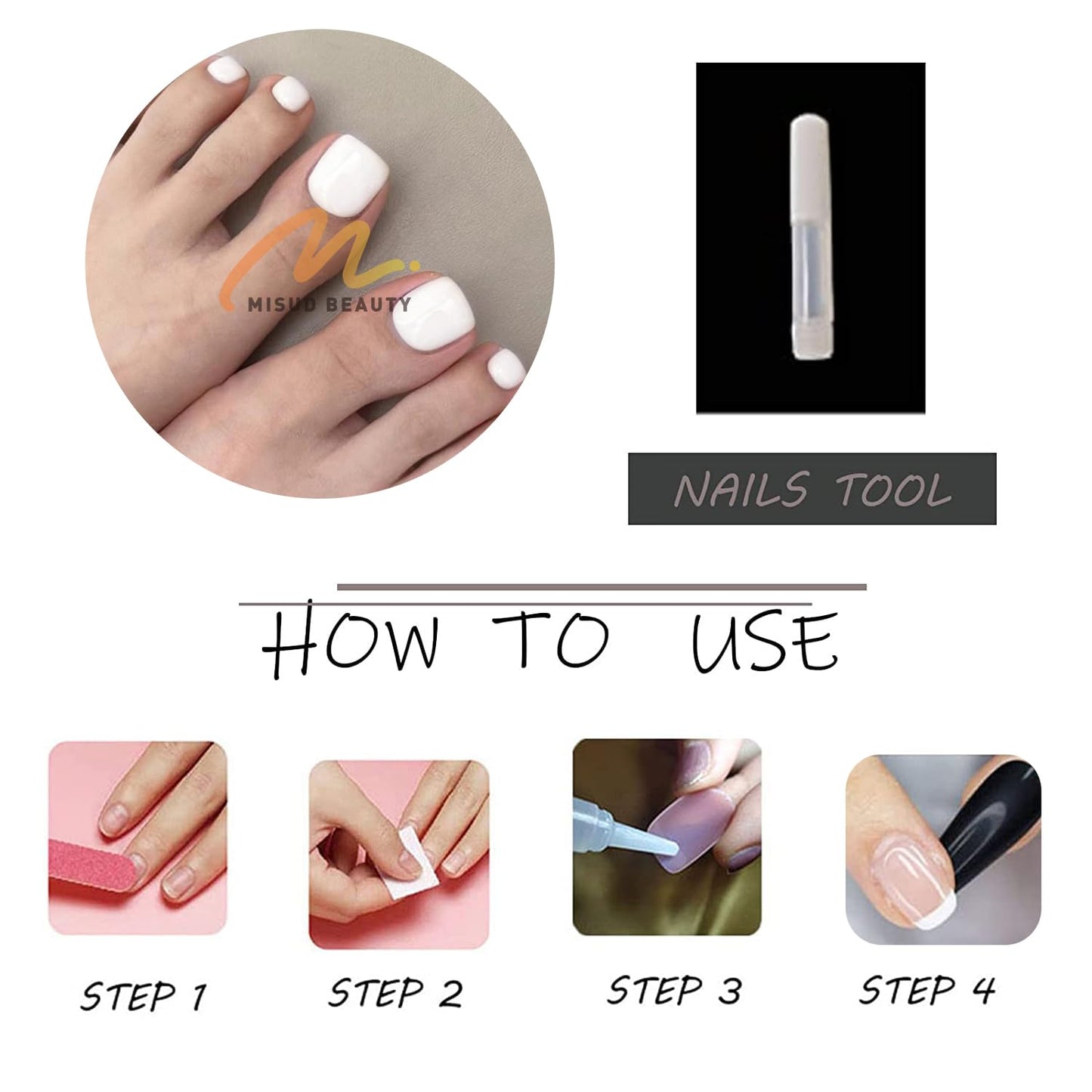MISUD Press on Toenails - Fake Toe Nails, Acrylic Toenail White Design 24 pcs