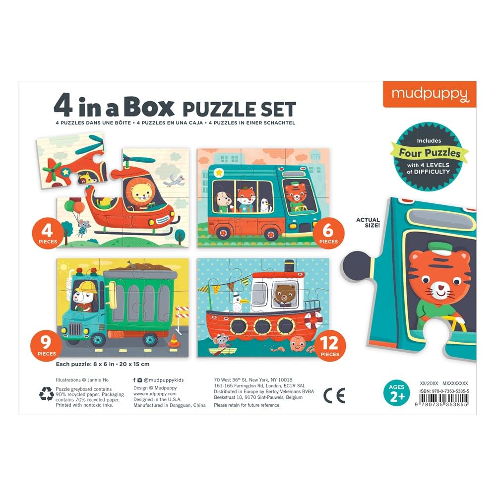 Mudpuppy Transportation 4-in-A-Box Puzzle Set, 12