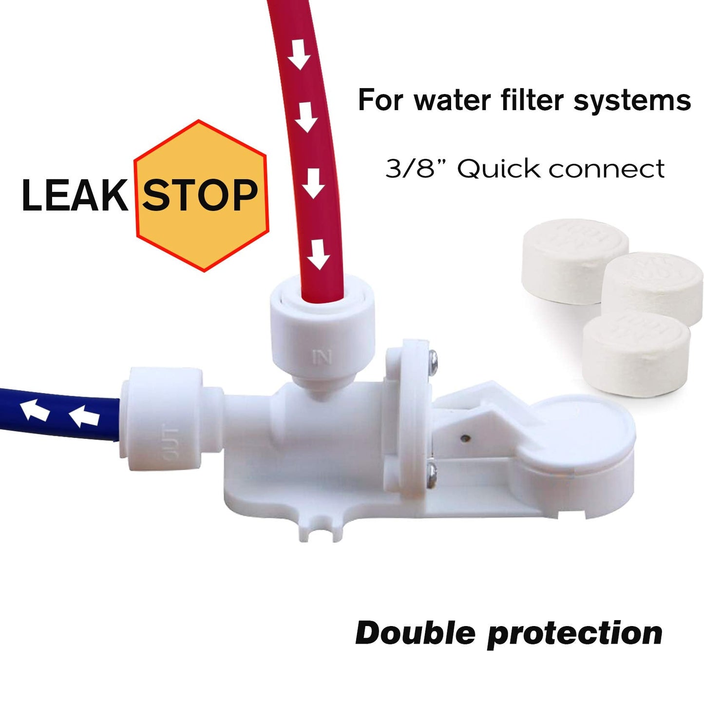 Frizzlife LSV02 Leak Stop Valve for PD600 Undersink Reverse Osmosis - 3/8' Quick Connect Leak Detector, Automatic Water Shut Off Protection