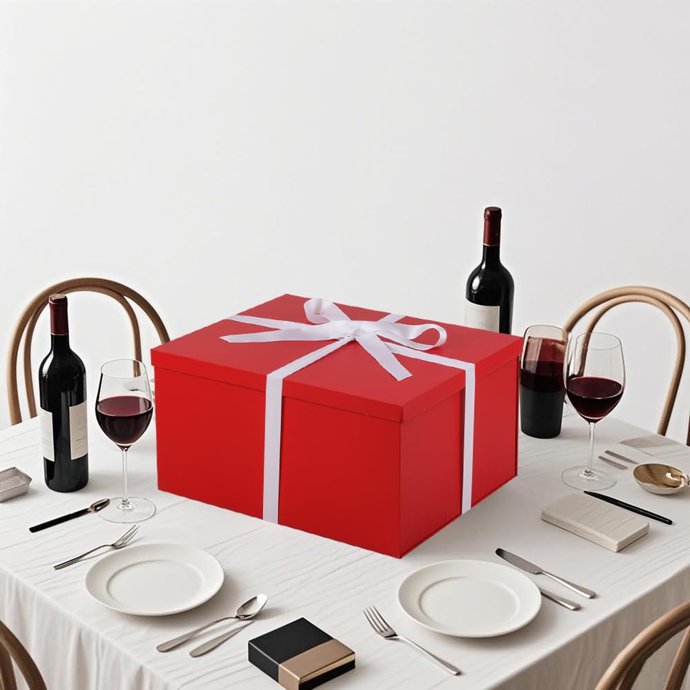 UoeRing 1Pcs Red Extra Large gift box with lids 16.5×13×8 Inches gift boxes for presents,Birthday Box (include Ribbon, Paper Shred Filler Gift Card & Envelopes)