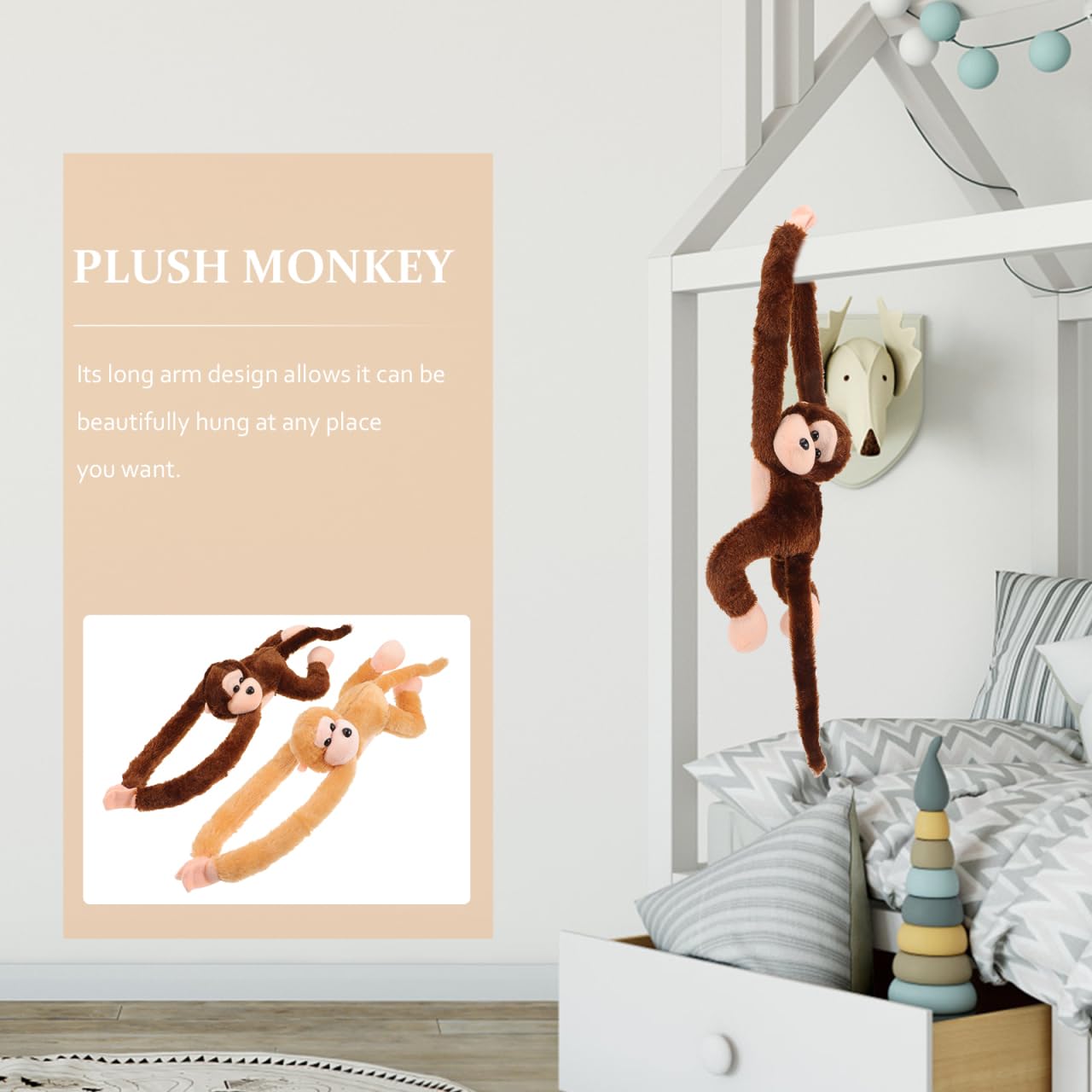 Abaodam 2Pcs Hanging Monkey Plush Monkey Stuffed Animal Cute Toy for Christmas Jungel Theme Birthday Party Favors Decorations