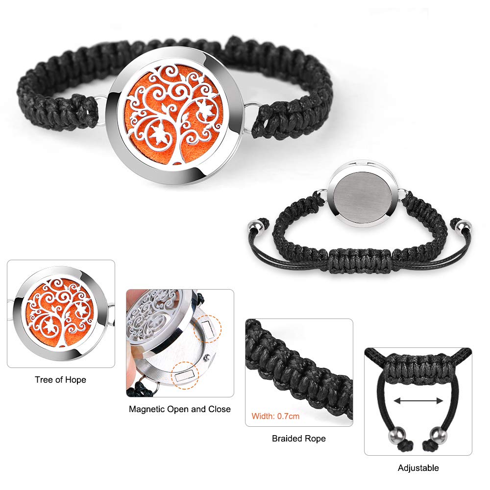 ttstar Essential Oil Diffuser Bracelet Set - Stainless Steel Aromatherapy Locket with Adjustable Band, Includes 12pcs Refill Pads Gift for Women