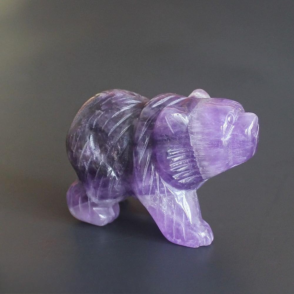 HLbshi Hand Carved Gemstone Crystal Bear Figurine Animal Statue Carving Office Home Decor Collections 2'' (Purple Amethyst)