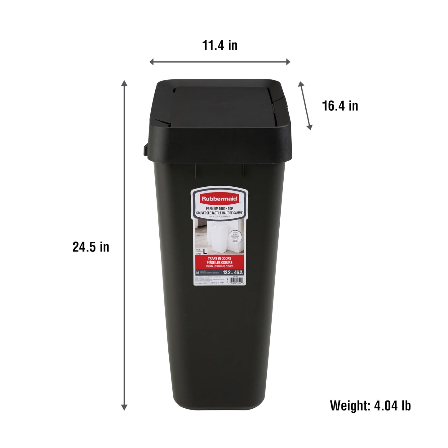 Rubbermaid Touch-Top Kitchen Trash Can with Lid, 12.2 Gallon, Black, Garbage Container for Home/Kitchen/Apartment/Garage