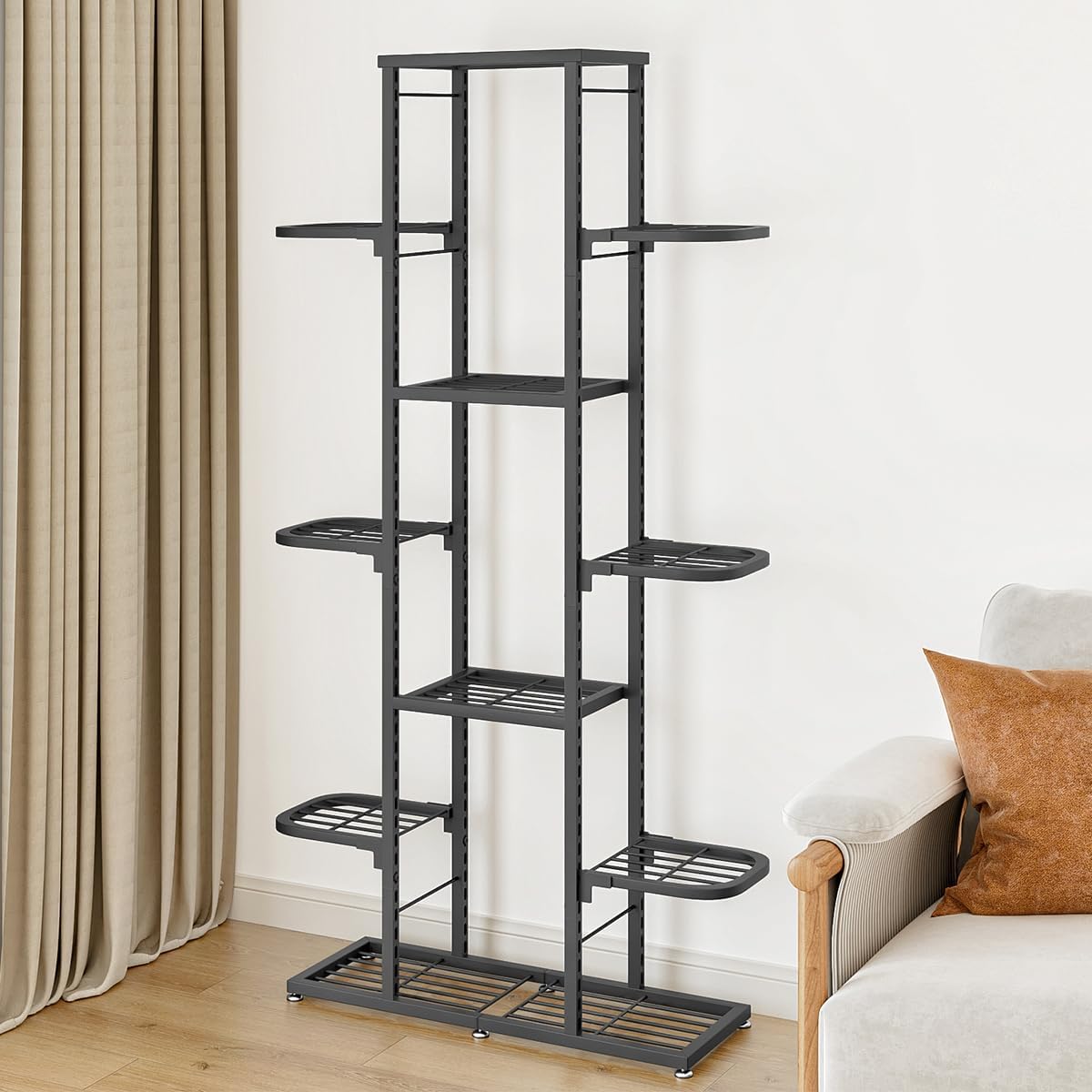 Space-Saving Metal Plant Shelf - 7-Tier Heavy-Duty Corner Stand for Indoor & Outdoor Use, Waterproof Display Rack for Living Room, Balcony, Patio - Durable Home Hardware Bracket, Dark Gray, 7 Layers