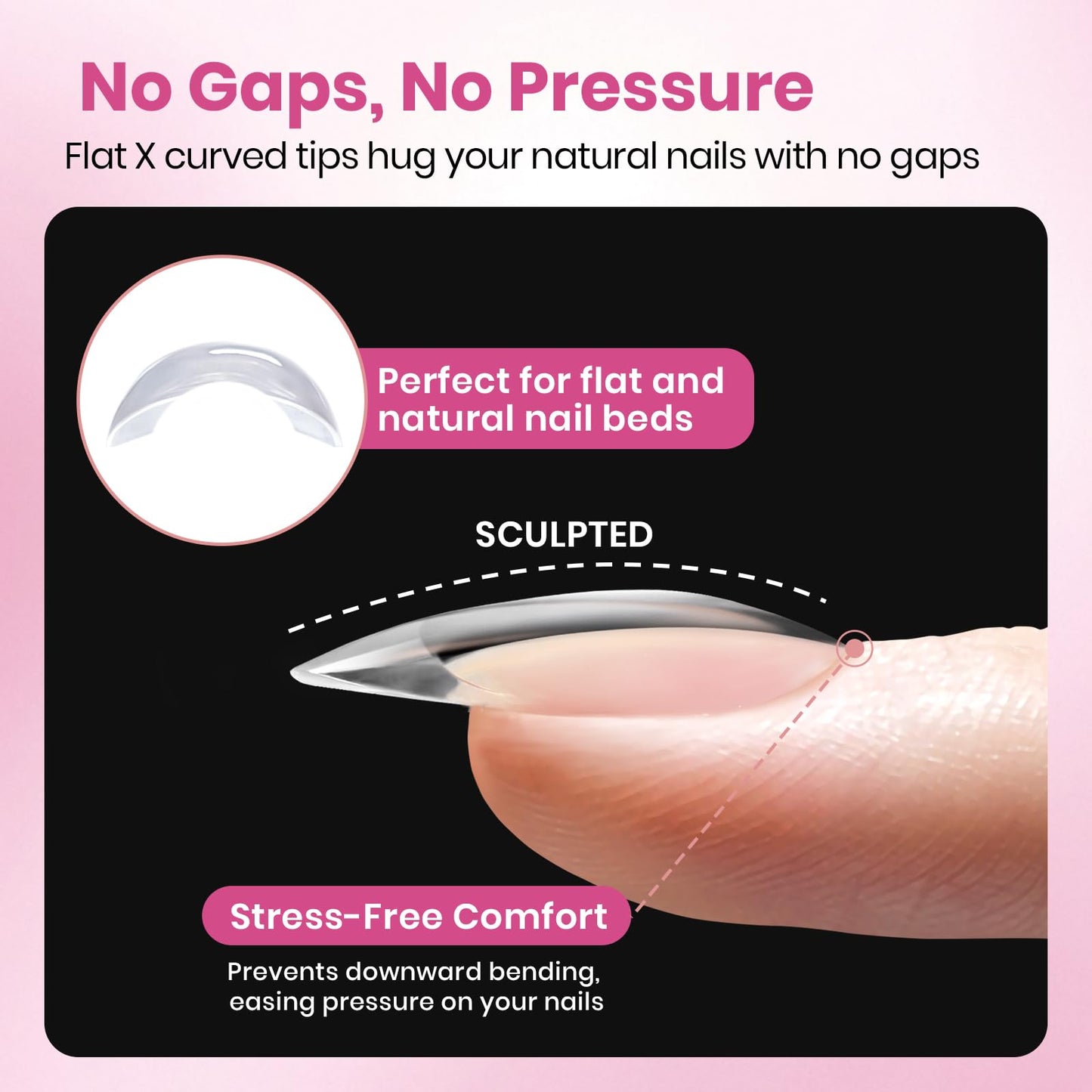 Beetles Gel Nail Tips Flat-X - Coffin Medium, 320pcs 16 Sizes, Pre-Etched Half Matte Full Cover Soft Acrylic Press on False Nail Extension Tips Easy DIY Salon Art for Flat & Natural Nail Beds