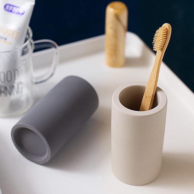 Toothbrush Holder - Office Pen Holder,Bathroom Diatomite Toothbrush Holder,Desk Pen Holder,Stand Cup to Waterproof and Absorb Odor, Sleek and Modern Design Decrotion for Bathroom.(Beige)