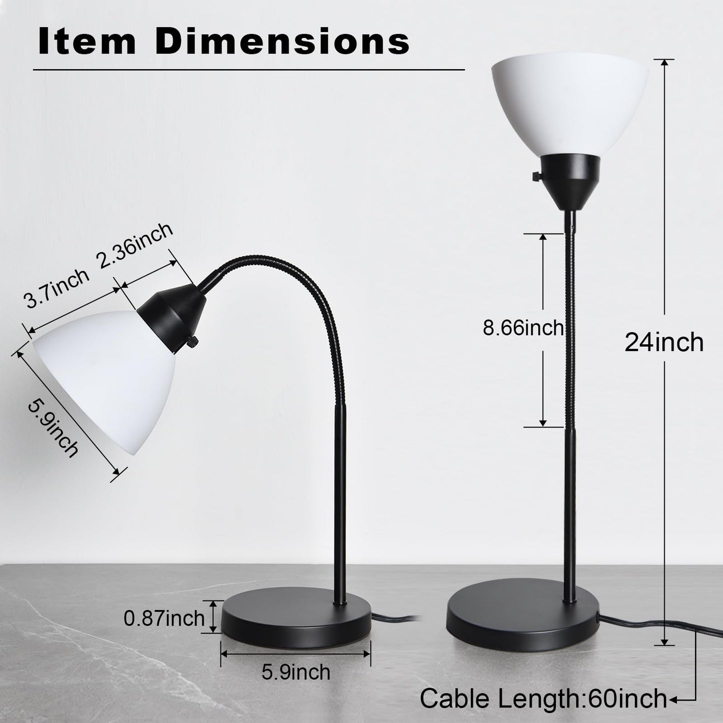 RISLG LED Desk Lamp for Home Office, 3 Levels Dimmable Reading Light, Flexible Table Lamp for Bedside Office, Rotary Switch Control, Desk Lamp for College Dorm Study Lamp, Bulb Included, Black