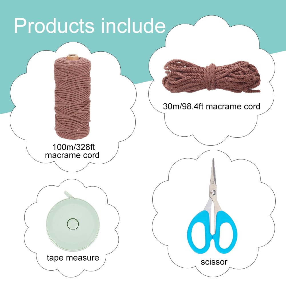 WEBEEDY DIY Macrame Bag Kit Boho Macrame Shoulder Bag Making Kit with 3mm x 142 Yards Cotton Cord and Video Tutorial,Macrame Purse Kits for Beginners Summer Beach Christmas Decor Gift,10.4x8(Brown)