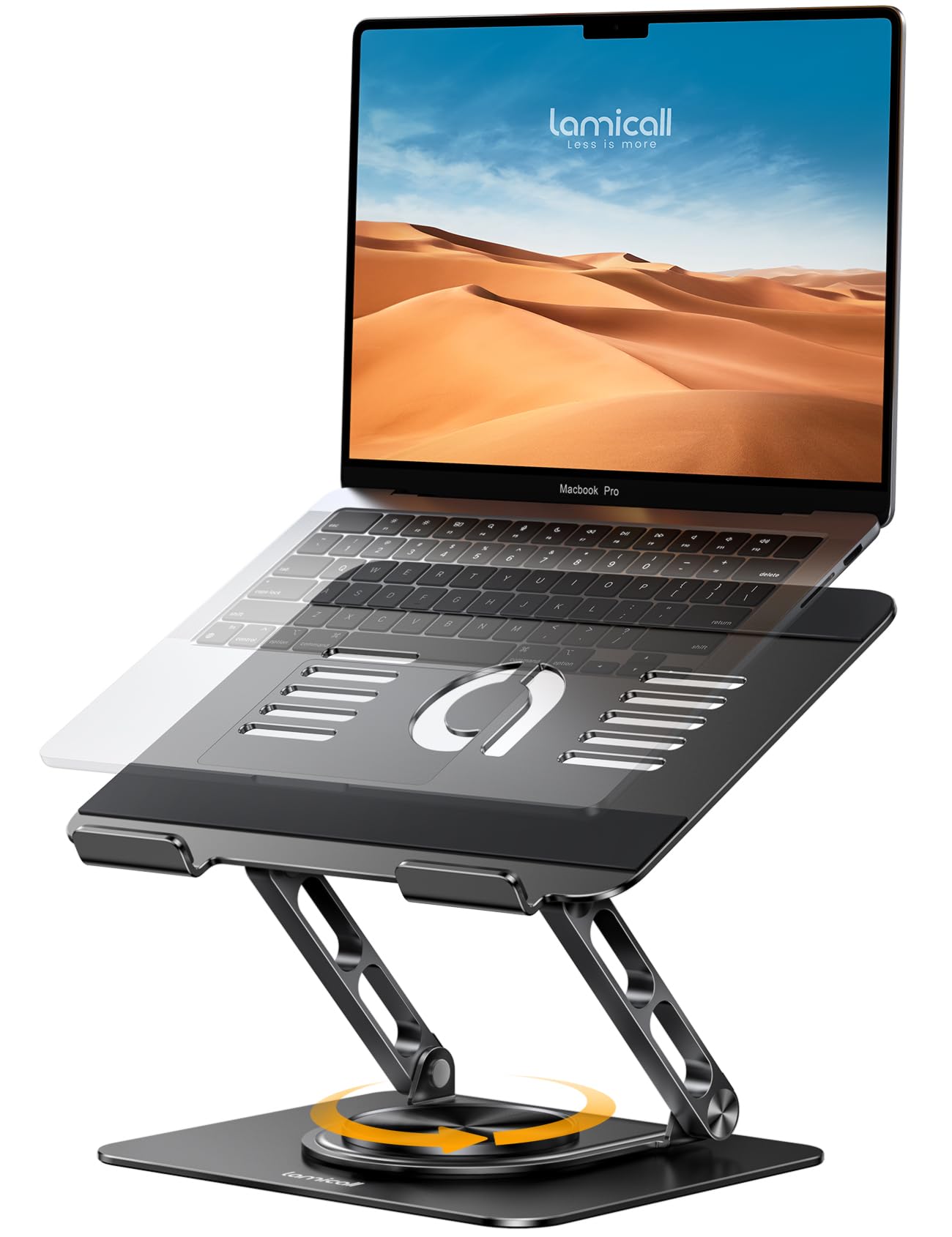 Lamicall Adjustable Laptop Stand for Desk - 360 Rotating Base Ergonomic Computer Stand, Aluminum Laptop Riser for Mothers Day fits MacBook Neo Air Pro, HP, Office Desk Accessories (10-17.3'') - Black