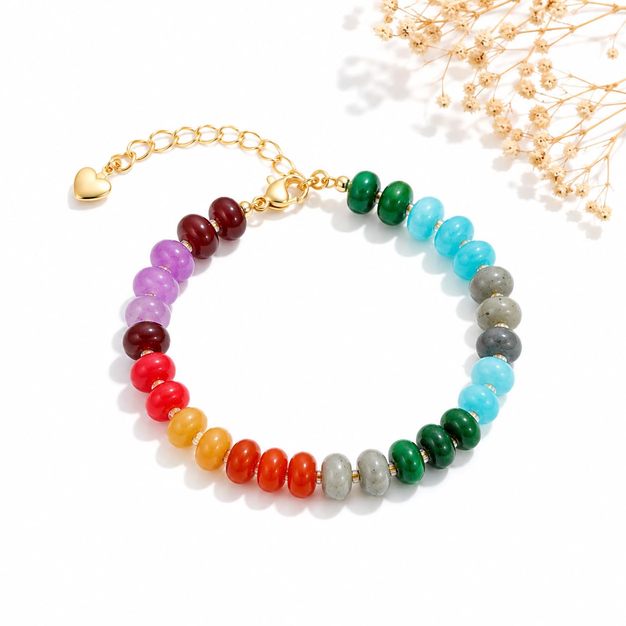 chorfla Colorful Natural Stone Beaded Bracelets for Women, Boho Handmade Gemstone Bracelet, Stackable Summer Beach Jewelry