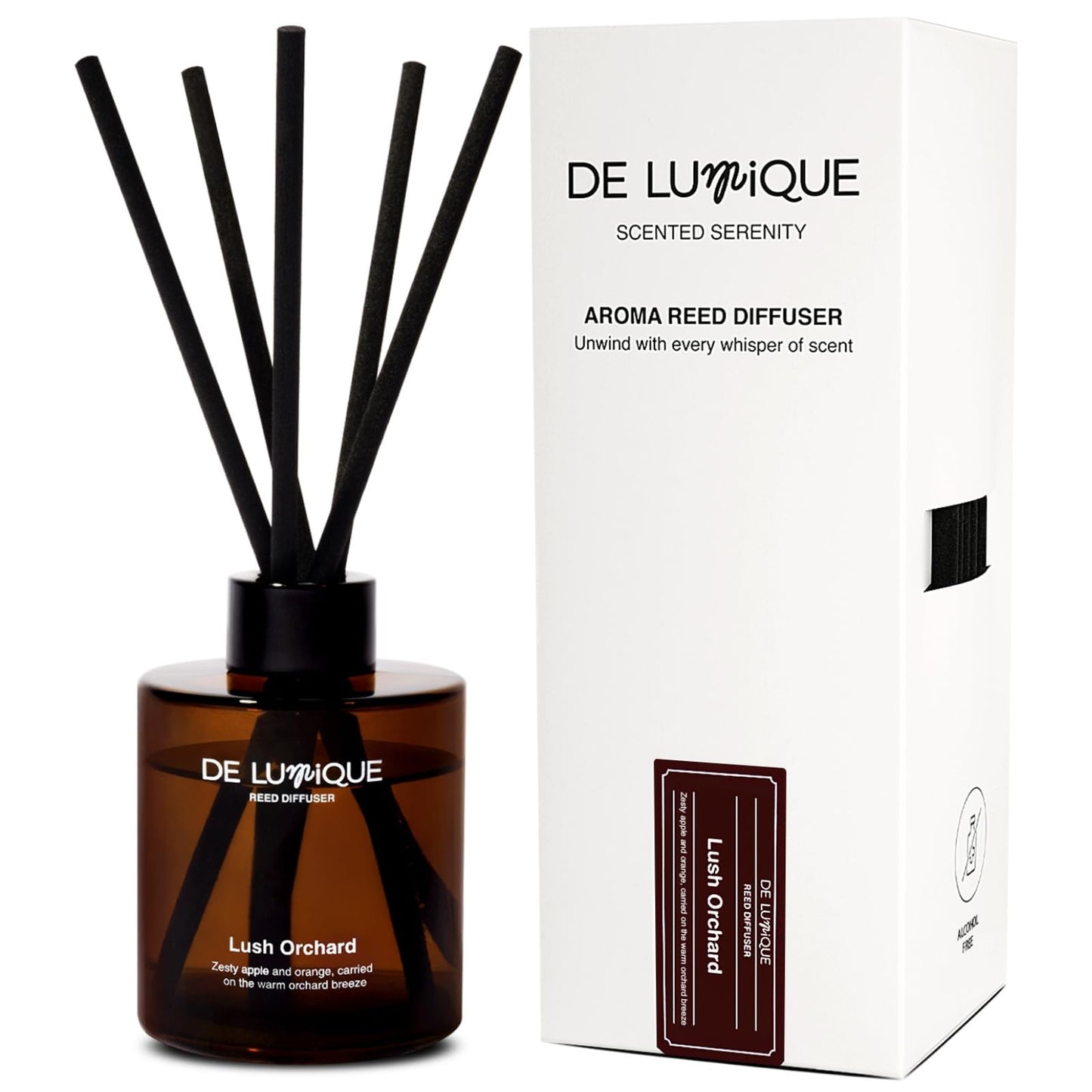 De Lumique Lush Orchard Reed Diffuser, Aromatherapy Diffuser with Essential Oils – Long-Lasting, Fruity Floral Scent for Relaxation – Reed Diffusers for Home Decor – 150ml