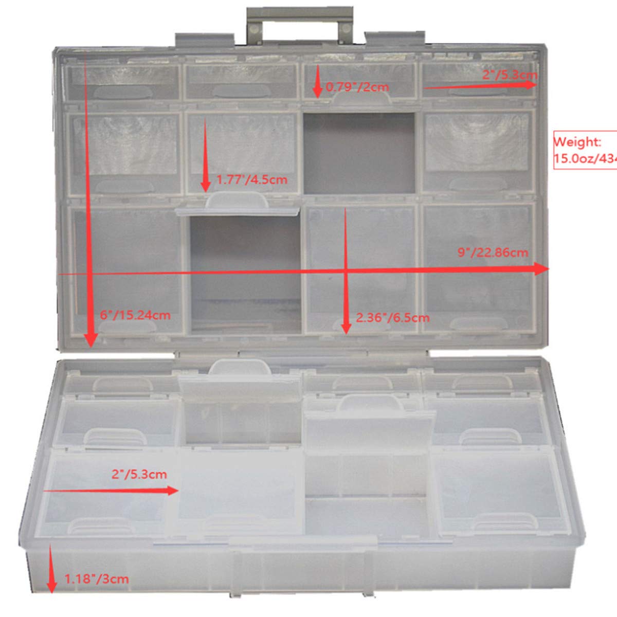 Aidetek half transparent BOX-ALL-24 small parts beads stationery jewelry box organizer for sorted parts 3 sizes 24 compartments with lid