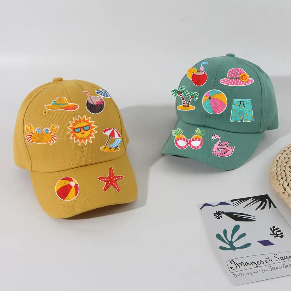 33 PCS Summer Iron on Patches Funny Beach Theme Bikini,Sunglasses,Hat,Coconut Embroidered Applique Sew on Patches for Backpacks,Pants,Clothes,Jeans,Bags,Jackets,Vests,Coat,Uniforms